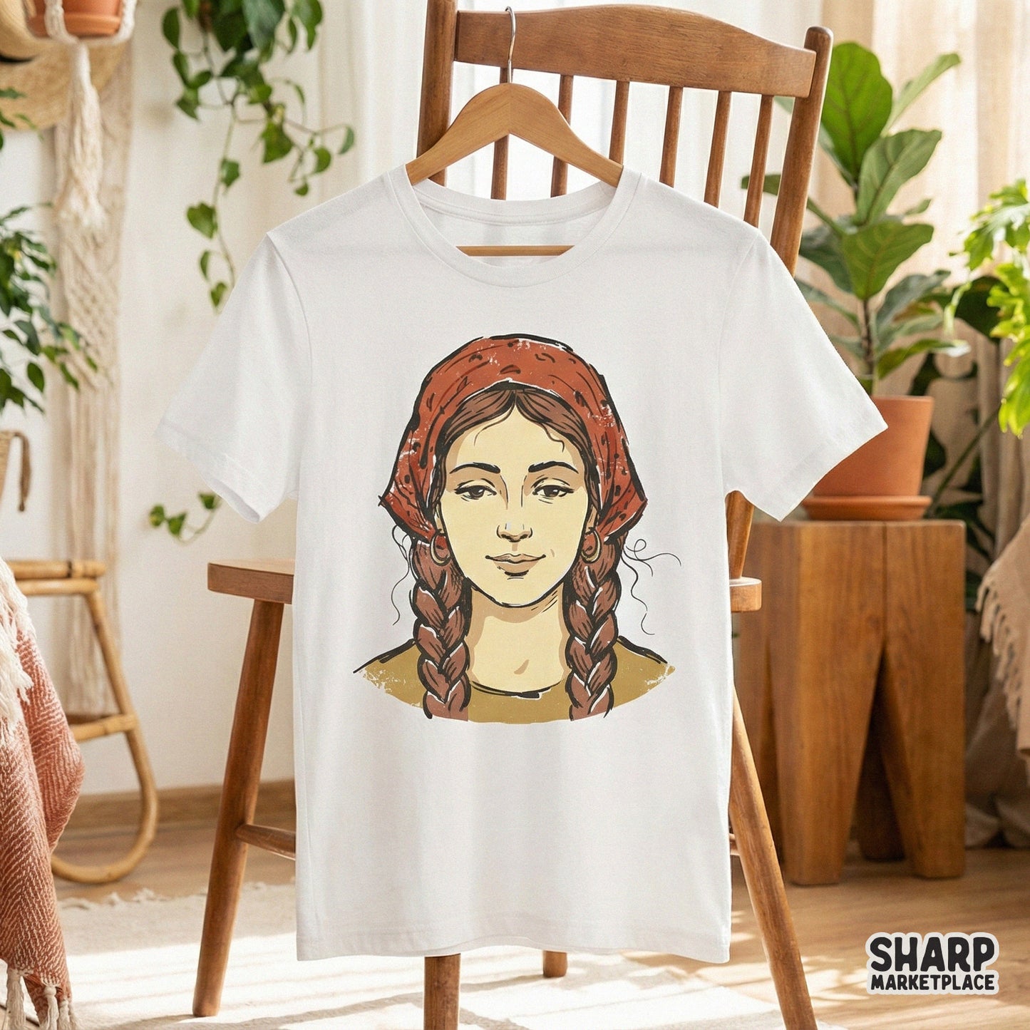 Boho Woman With Braids PNG, Hand Drawn Girl Portrait Art - 300 DPI Design