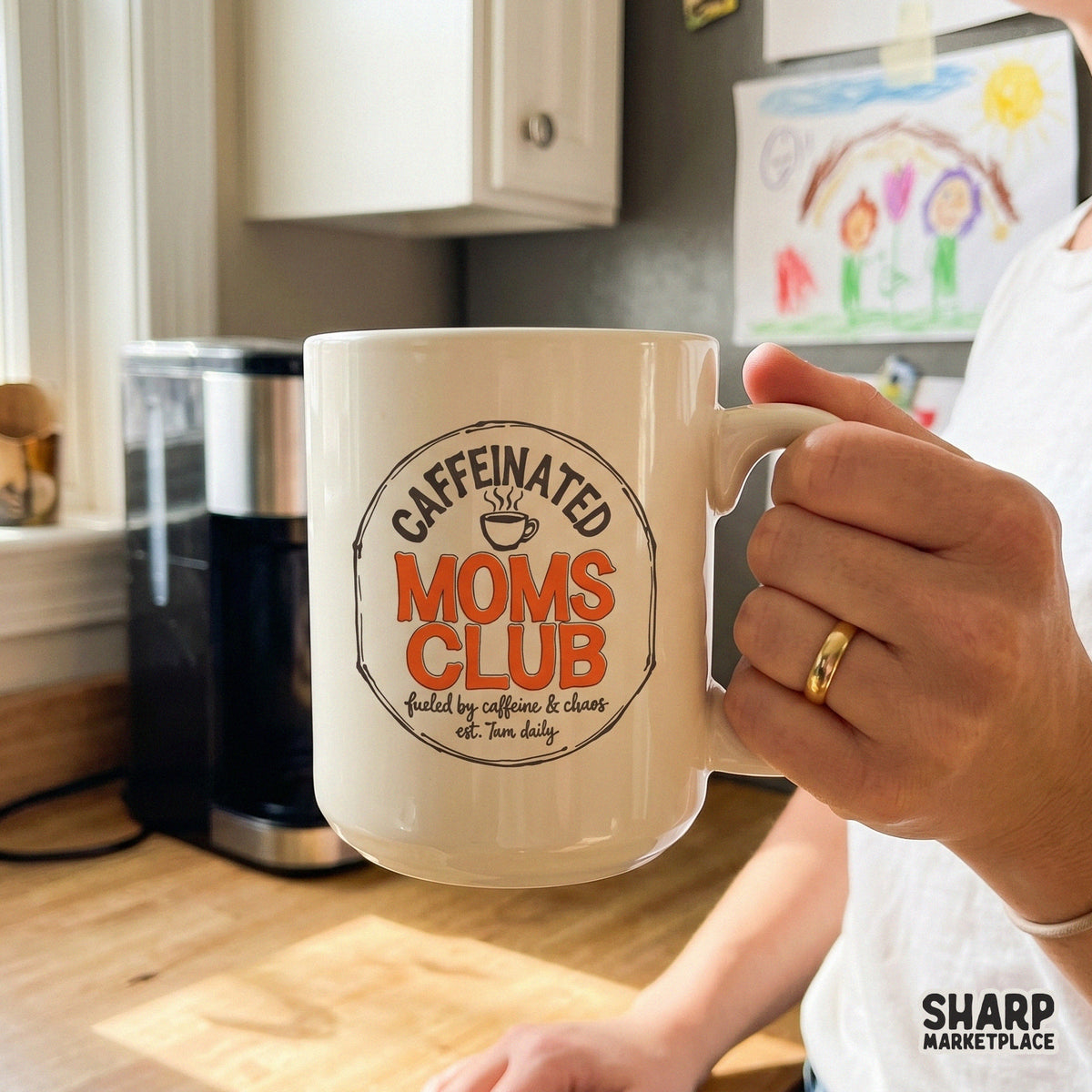 Funny mom life design with bold orange lettering and a script subtitle, perfect for custom t-shirts, tumblers, and sarcastic DIY craft projects.