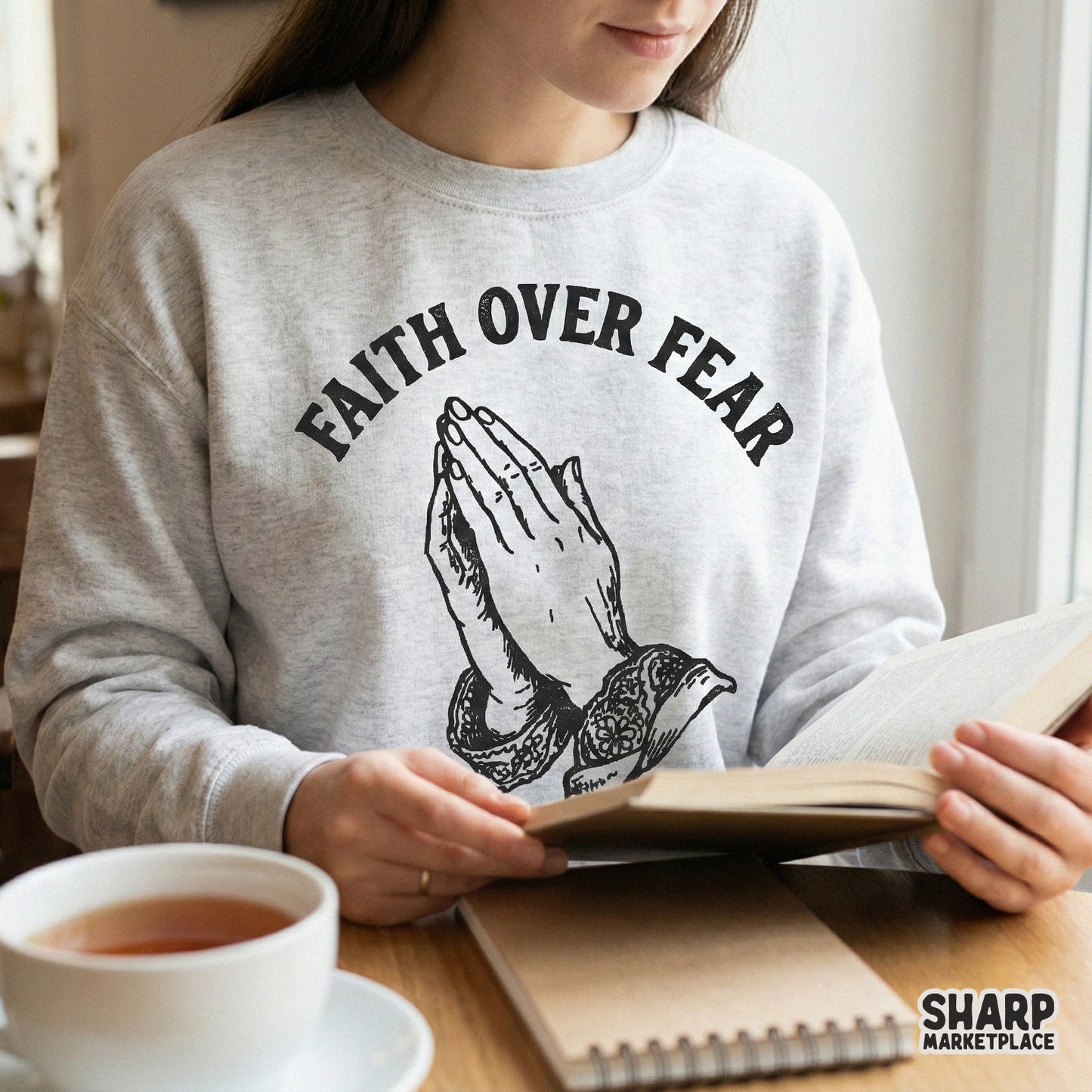 Faith Over Fear PNG, Praying Hands Shirt Design - 300 DPI Design for