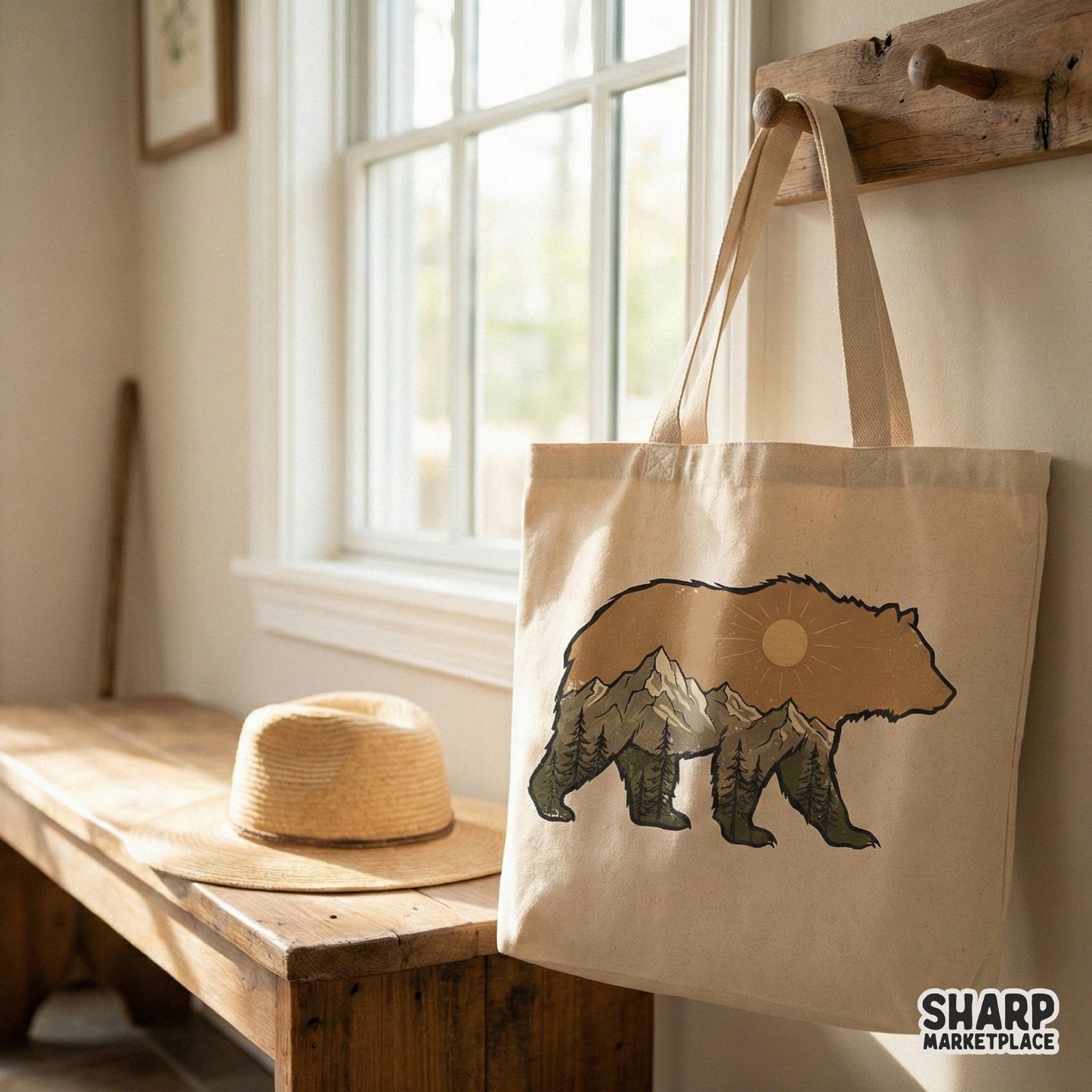 Bear Sun PNG, Mountain Forest PNG Download - 300 DPI Design for T-Shirt