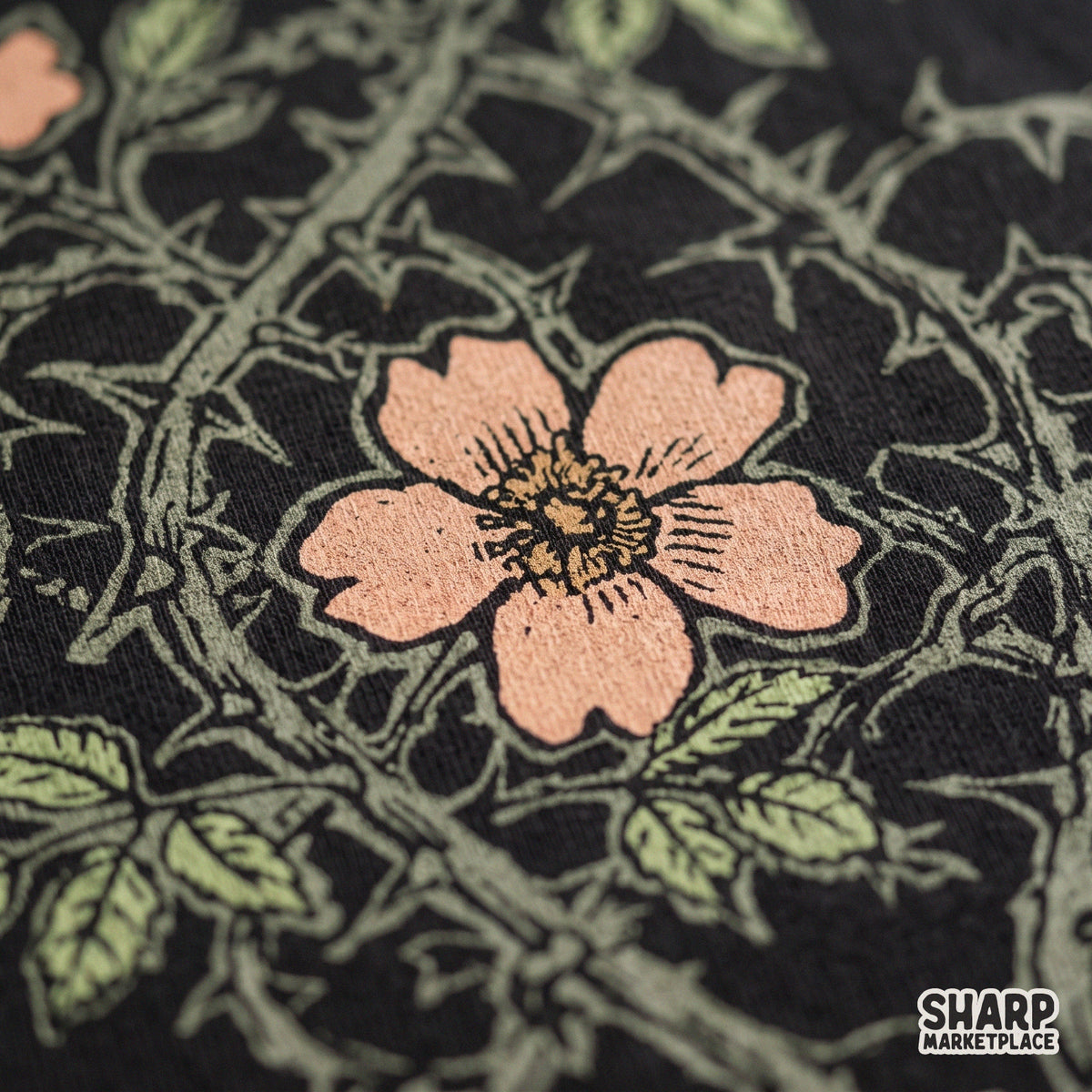 Intertwined pink roses with dark botanical thorny vines shirt PNG design for trendy dark floral aesthetic