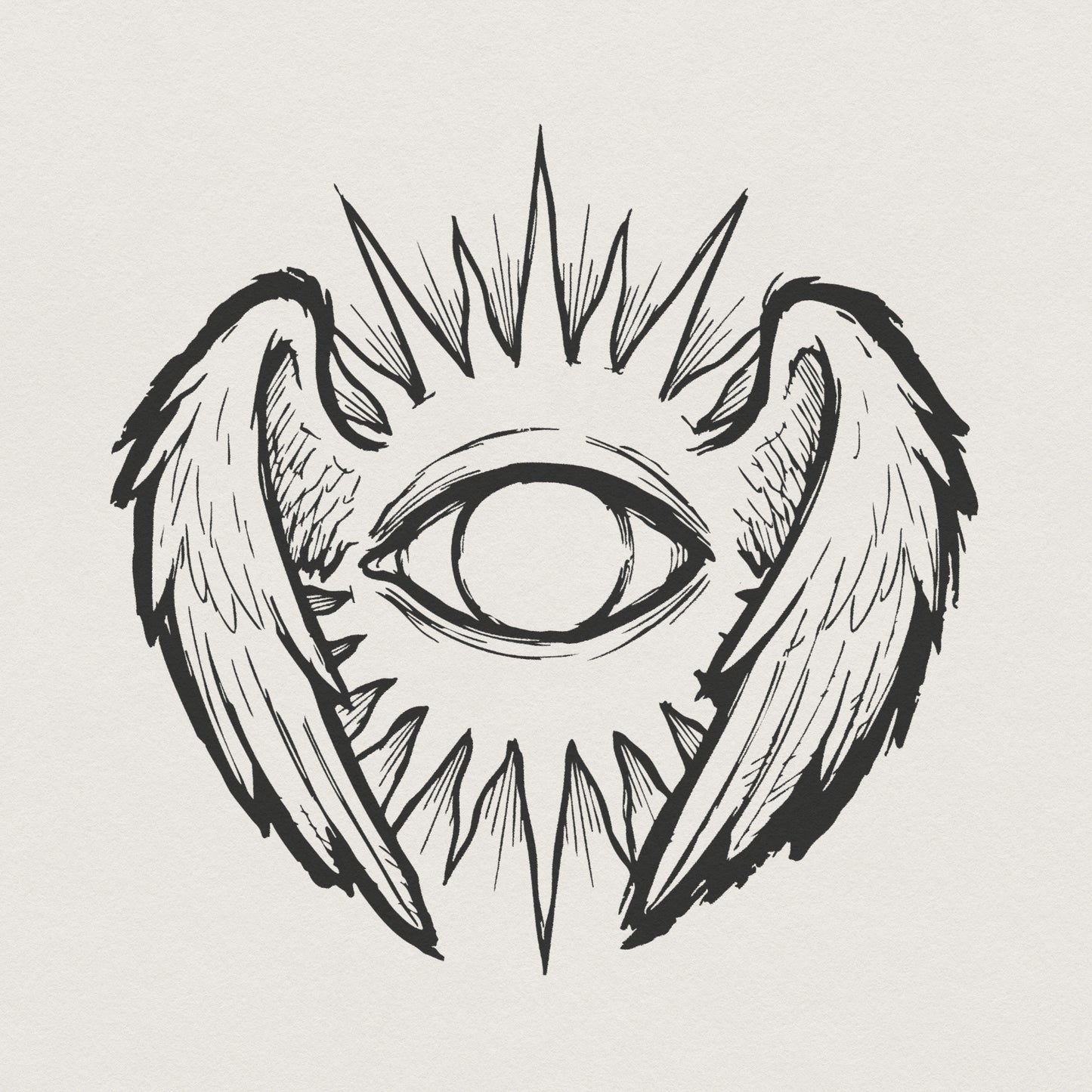 Celestial Eye With Angel Wings PNG, Mystical Sunburst Design Printable -