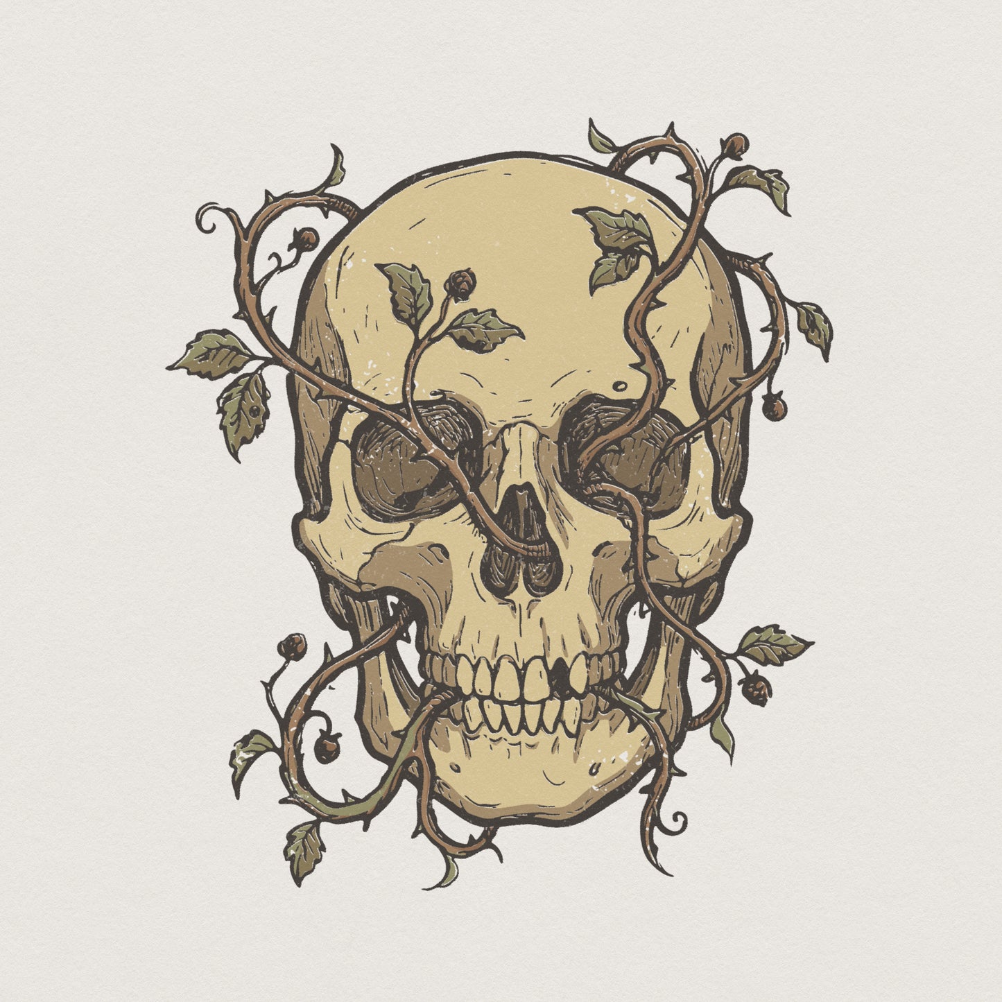 Skull With Vines PNG, Gothic Floral Digital Download - 300 DPI Design for