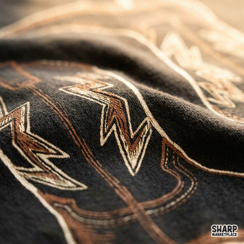 Brown leather western cowboy boots with traditional stitching PNG graphic for country music t-shirts and rodeo fashion