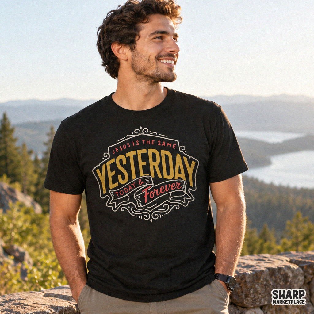 Retro Christian typography PNG design featuring Jesus Is The Same Yesterday Today & Forever for t-shirt sublimation