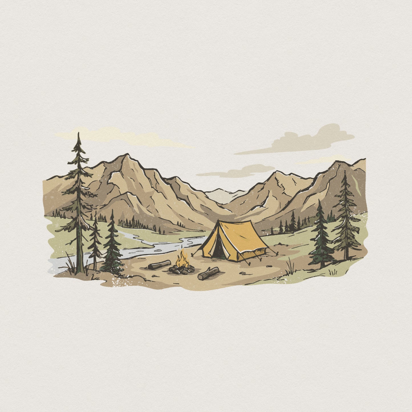 Camping PNG, Mountain Tent Outdoor Scene - 300 DPI Design for T-Shirt