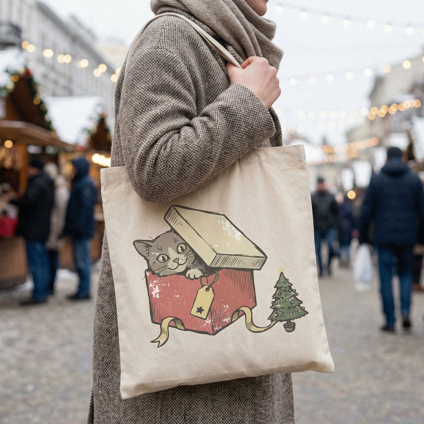 Cat In Gift Box PNG, Christmas Tree Art - 300 DPI Design for T-Shirt