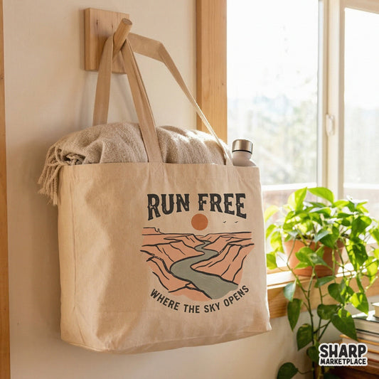 Run Free PNG Design, Retro Canyon Sunset Digital Graphic - 300 DPI Design