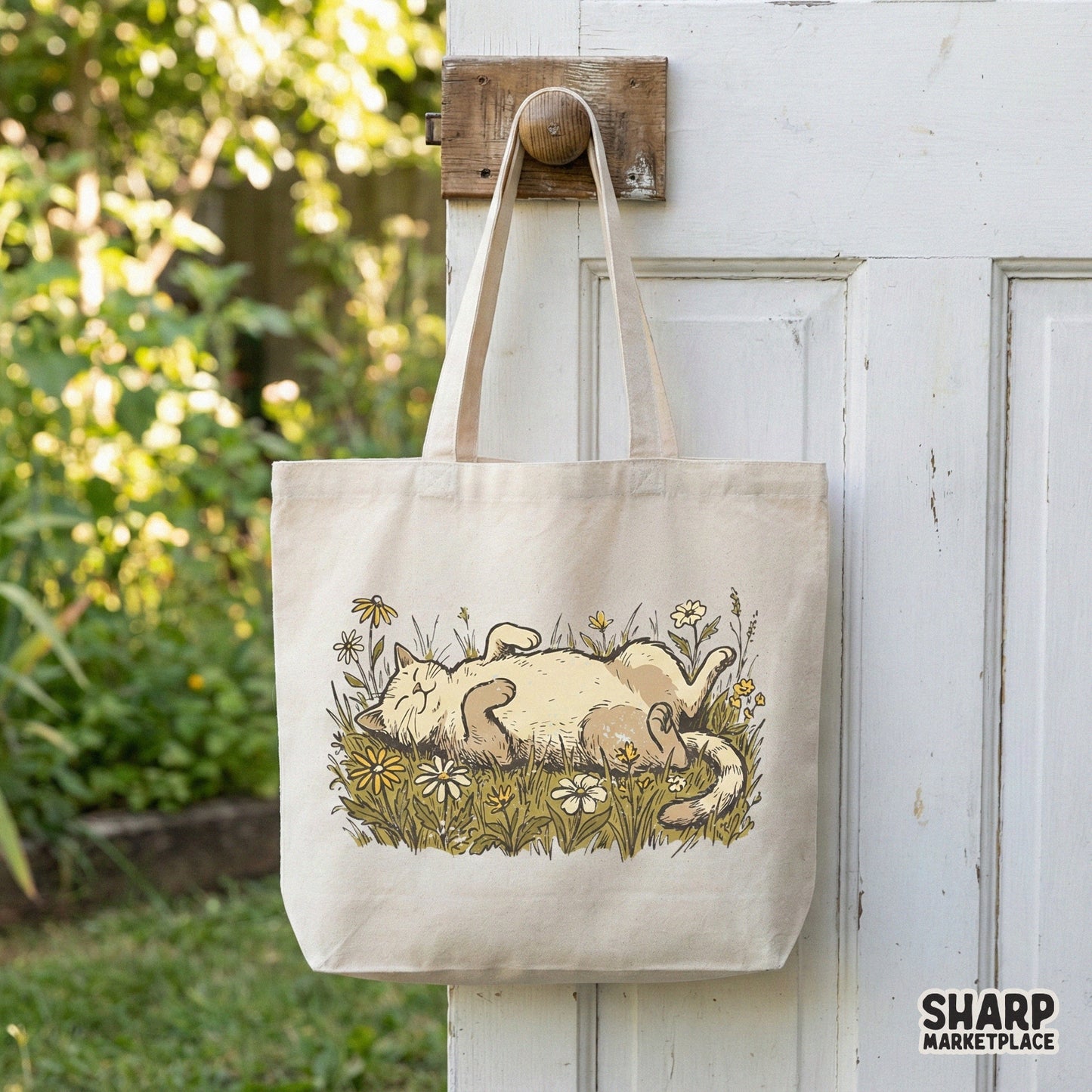 Lazy Cat in Wildflowers Relaxing PNG Digital Download, Cute Cat Lover Tee