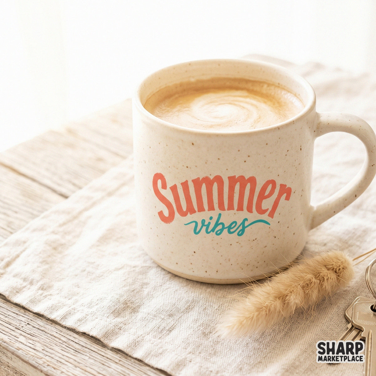 Playful Summer Vibes typography design in coral and turquoise, a high-resolution digital file suitable for spring and summer themed print-on-demand.