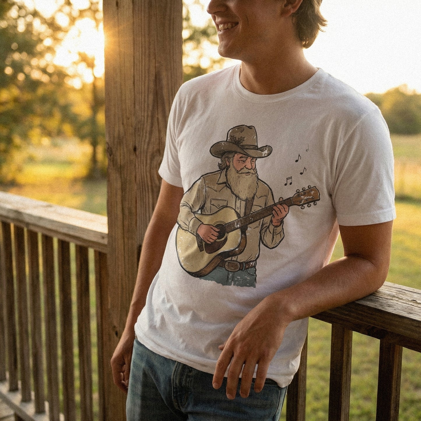 Cowboy Playing Guitar PNG, Western Music Shirt Design for Country Lovers