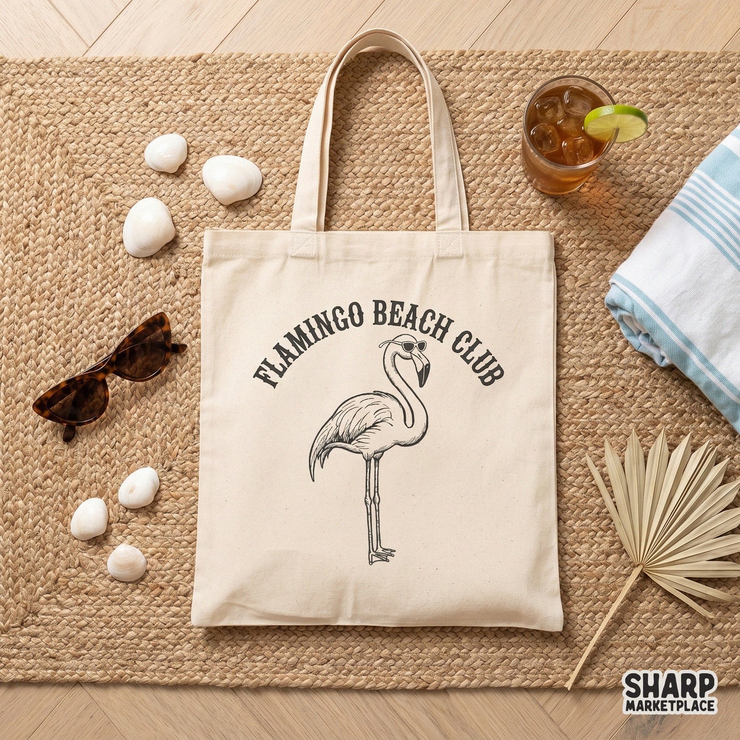 Flamingo Beach Club retro summer PNG for trendy tropical vacation shirts and beach themed sublimation apparel designs