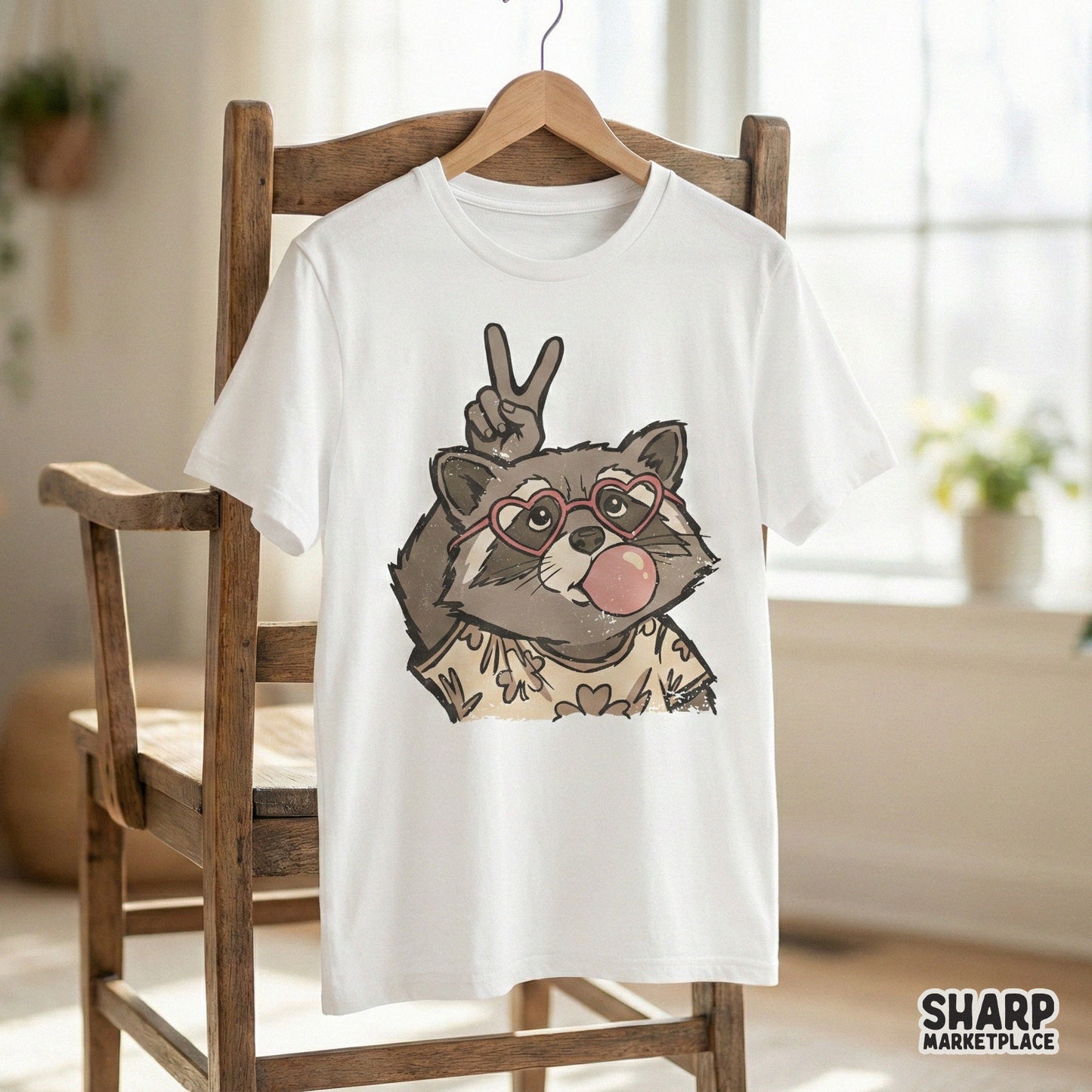 Funny Raccoon PNG Design, Peace Sign Animal Graphic - 300 DPI Design for