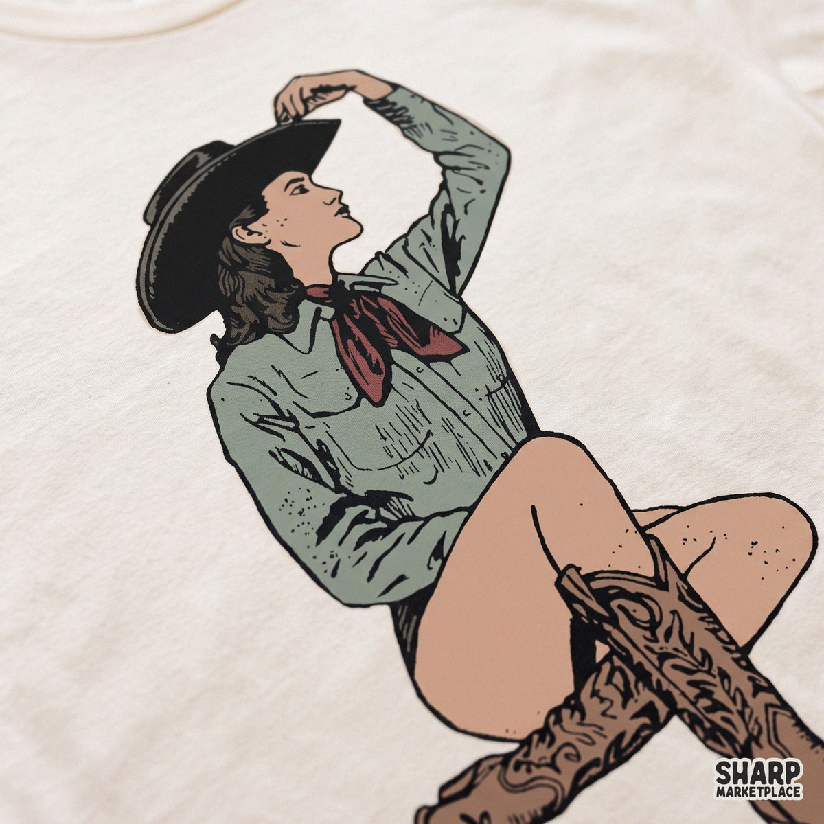 Classic country cowgirl sitting with a cowboy hat retro western PNG digital illustration for t-shirts