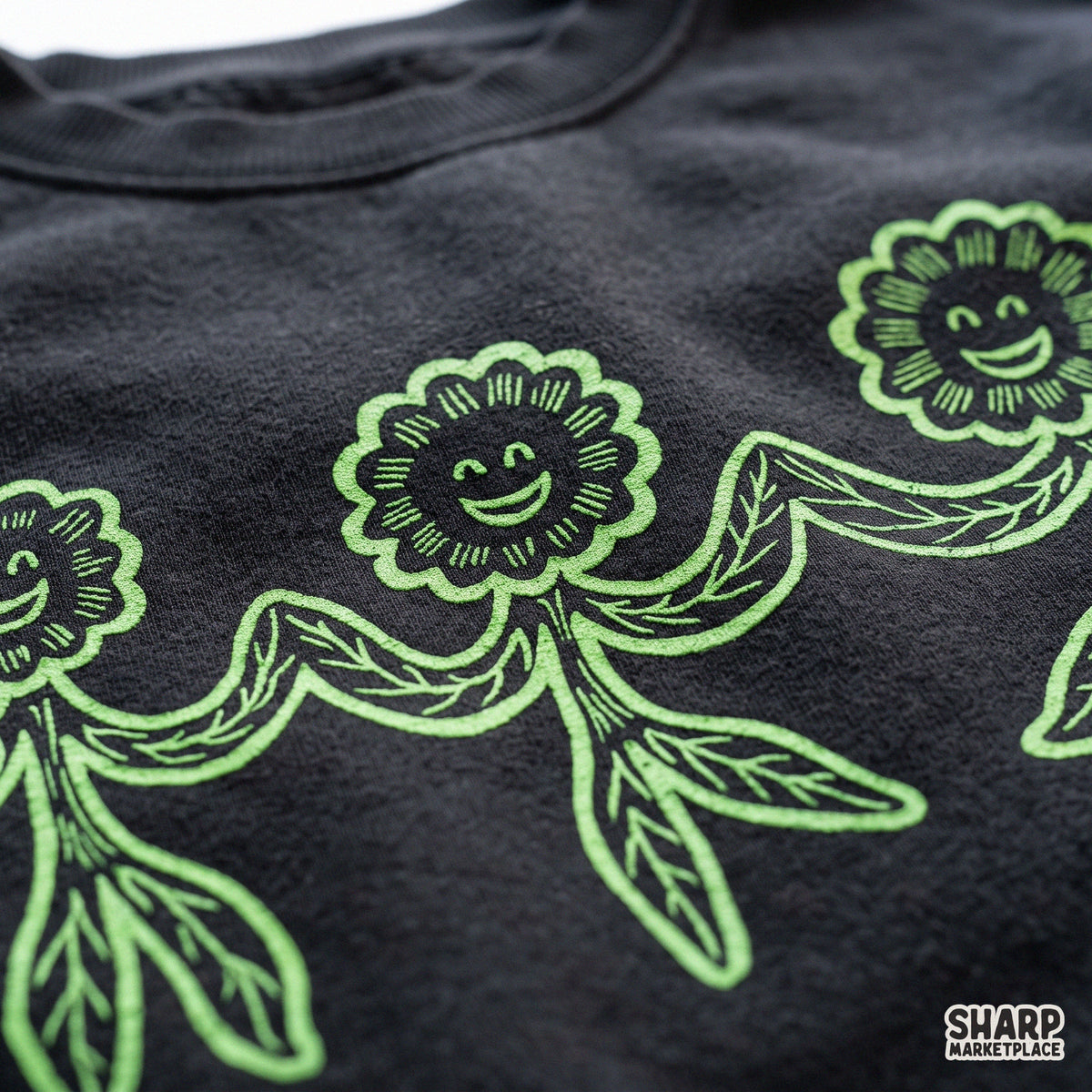 Three happy dancing green plants illustration in retro 70s aesthetic style for t-shirt and tumbler sublimation design