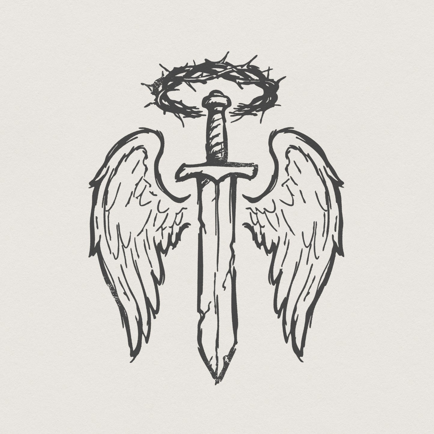 Angel Wings Sword PNG, Crown Of Thorns Art - 300 DPI Design for T-Shirt
