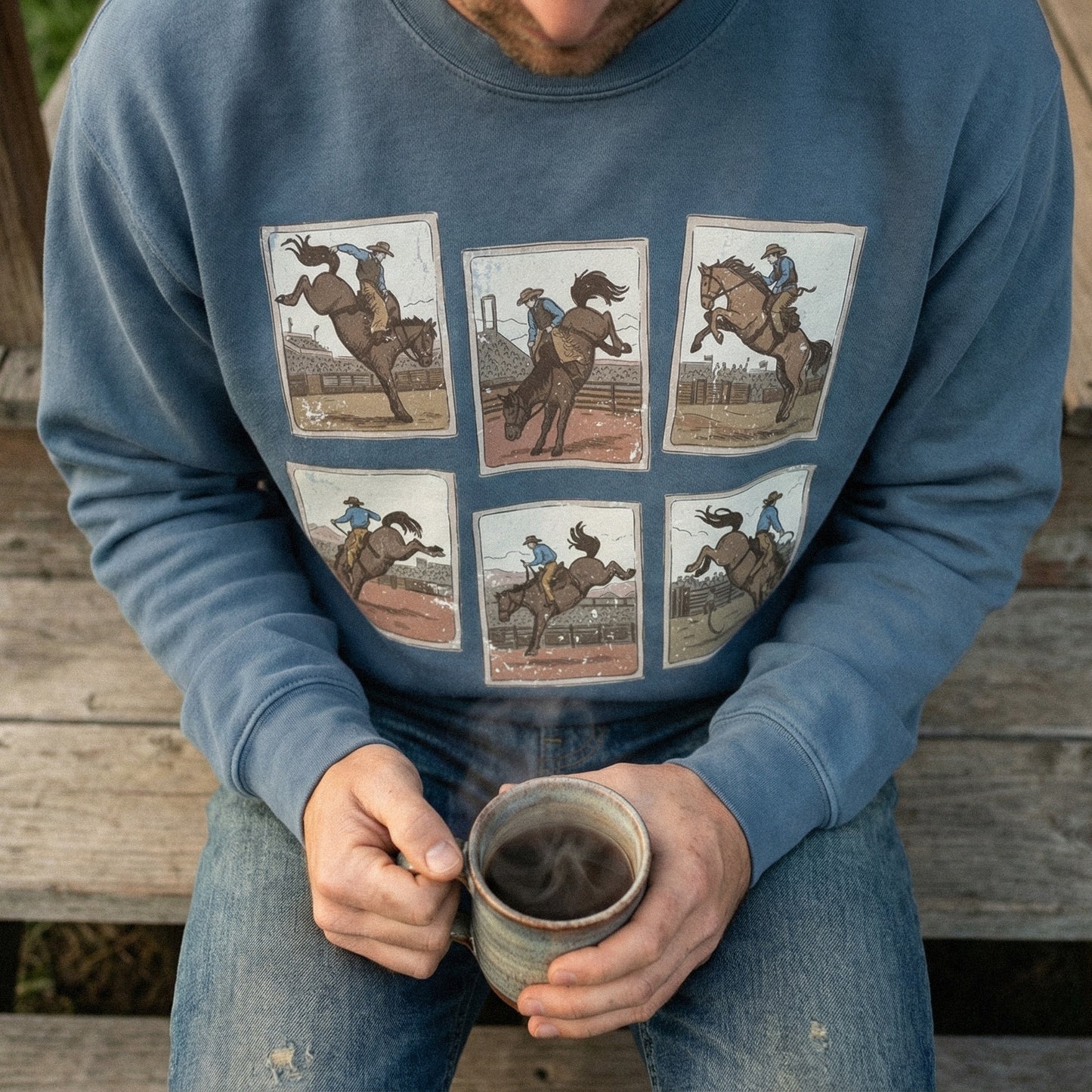 Set of six vintage bronco rider sketches in a western rodeo style, ideal for creating custom country-themed tumblers, stickers, and apparel.
