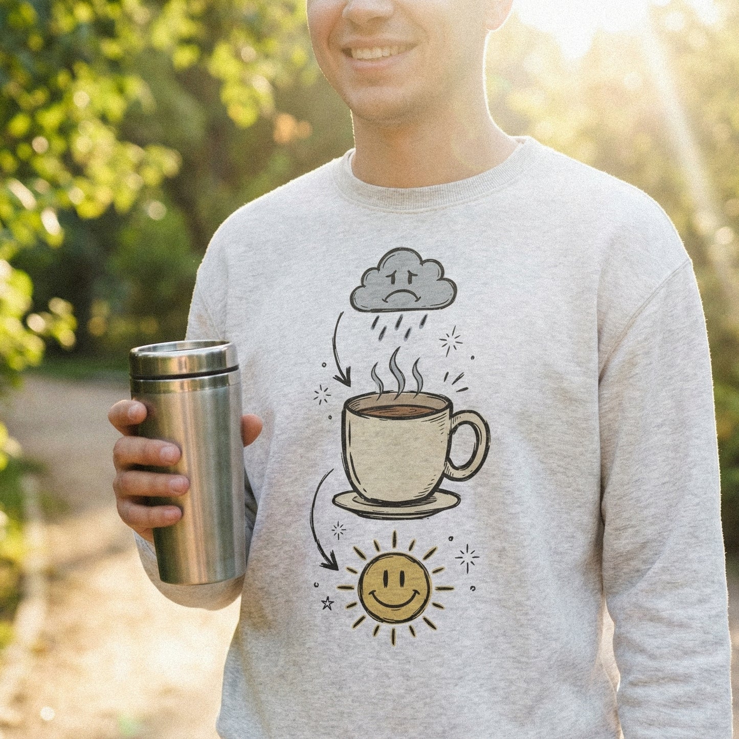 Coffee Brings Sunshine PNG, Rainy Mood to Happy Day - 300 DPI Design for