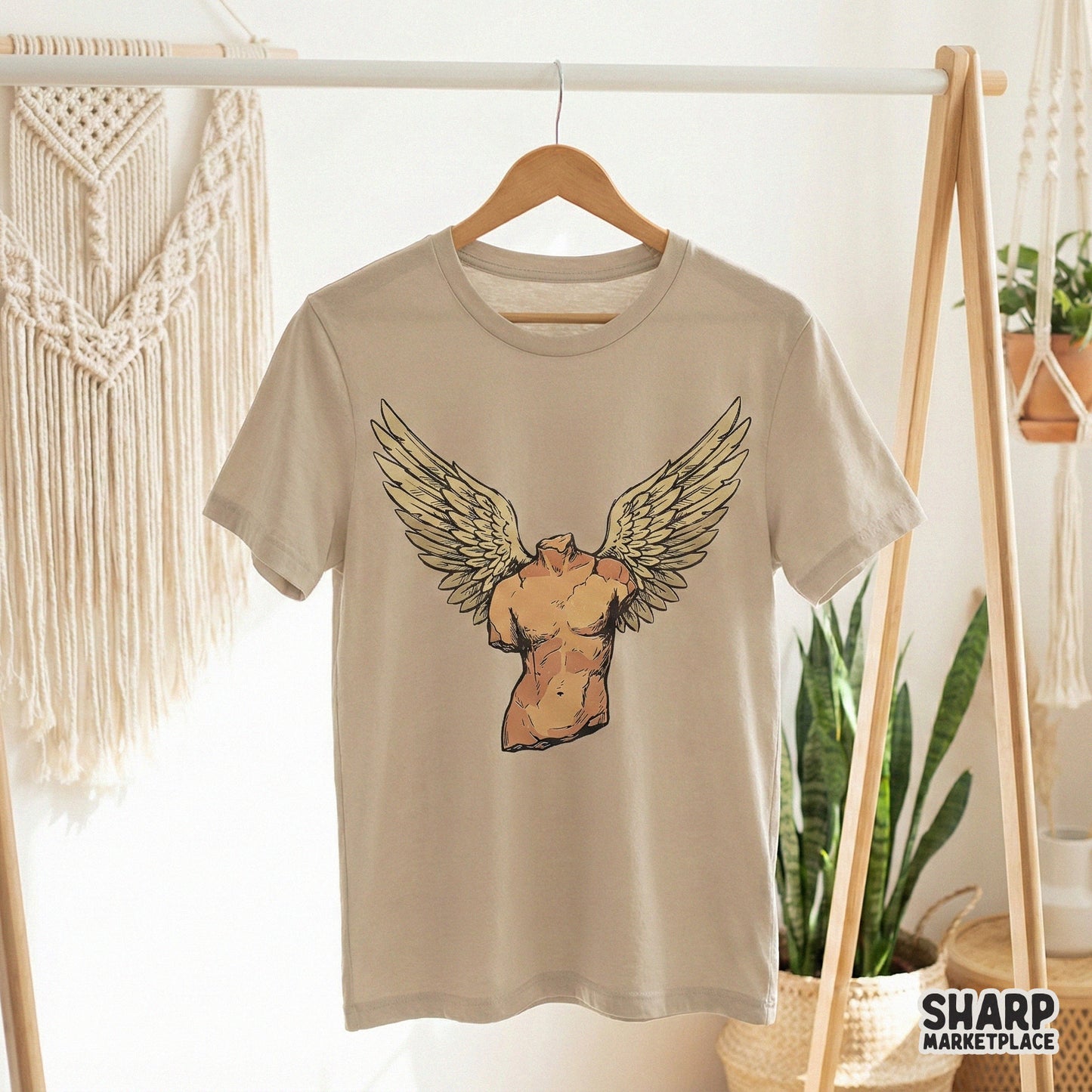 Statue With Angel Wings PNG, Greek Torso Sculpture PNG - 300 DPI Design