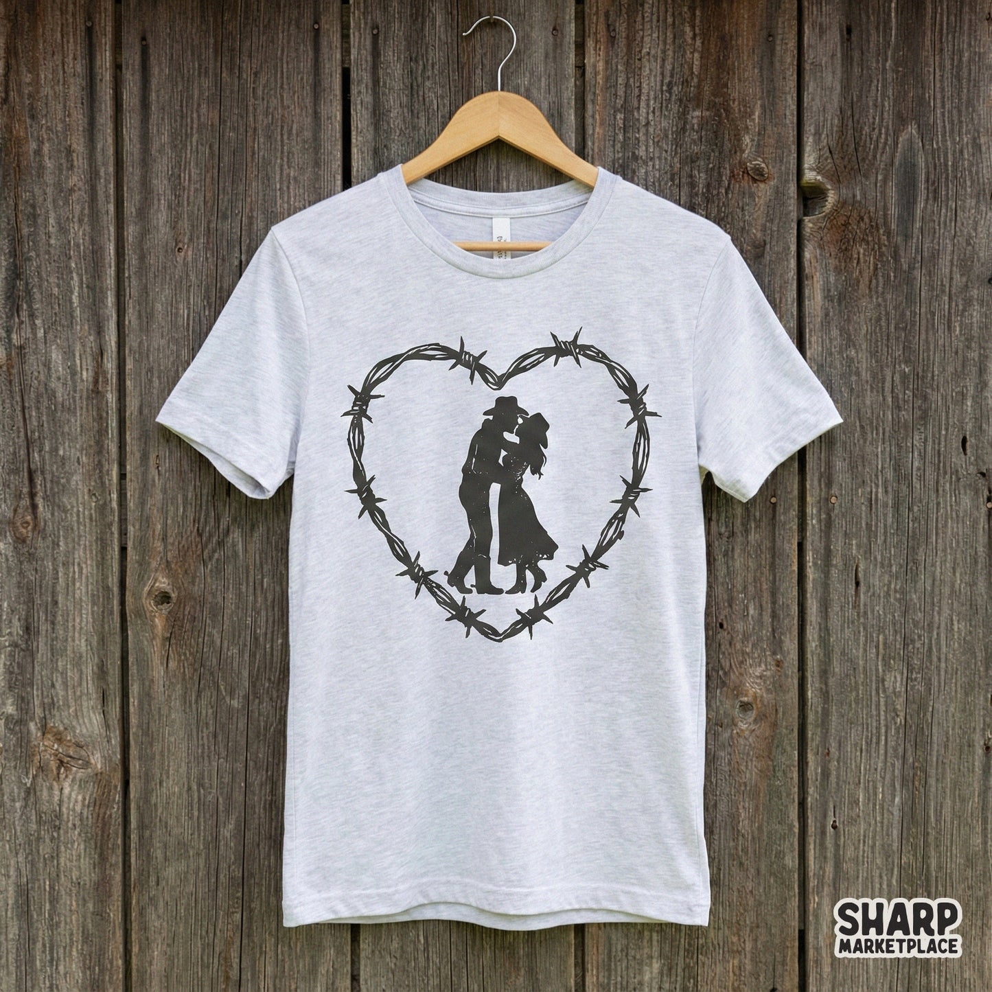 Cowboy Couple Barbed Wire Heart PNG, Western Romance Print - 300 DPI