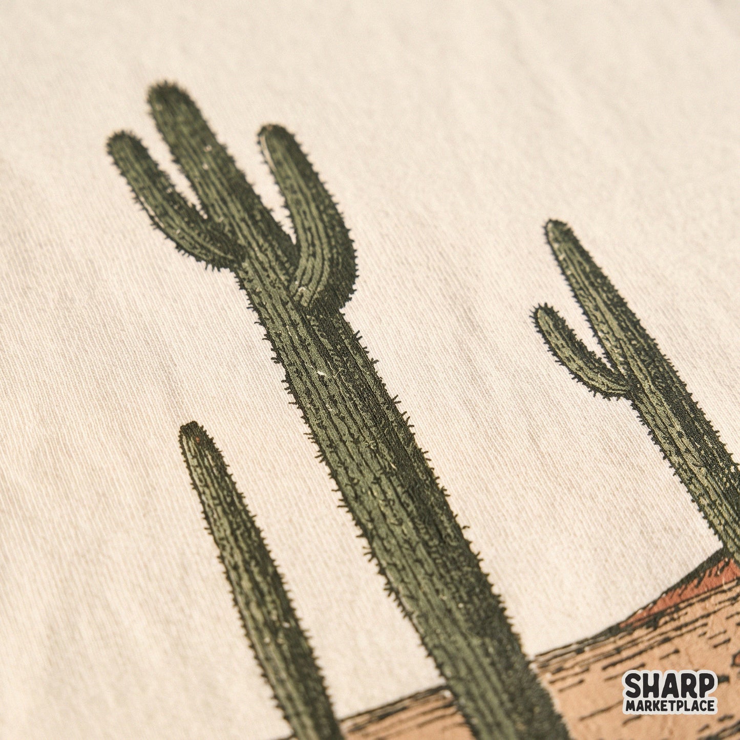 Vintage retro western cowboy scene and desert landscape with saguaro cacti for country music t-shirt sublimation templates
