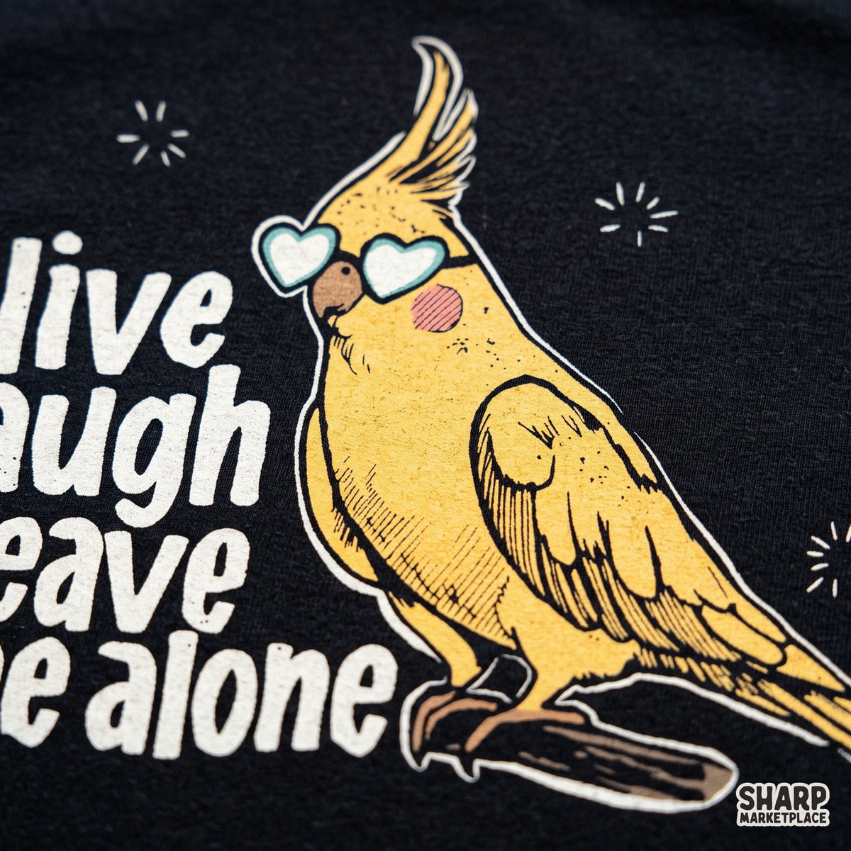 Sarcastic cockatiel bird wearing heart glasses digital PNG design for funny introvert t-shirts and shirts