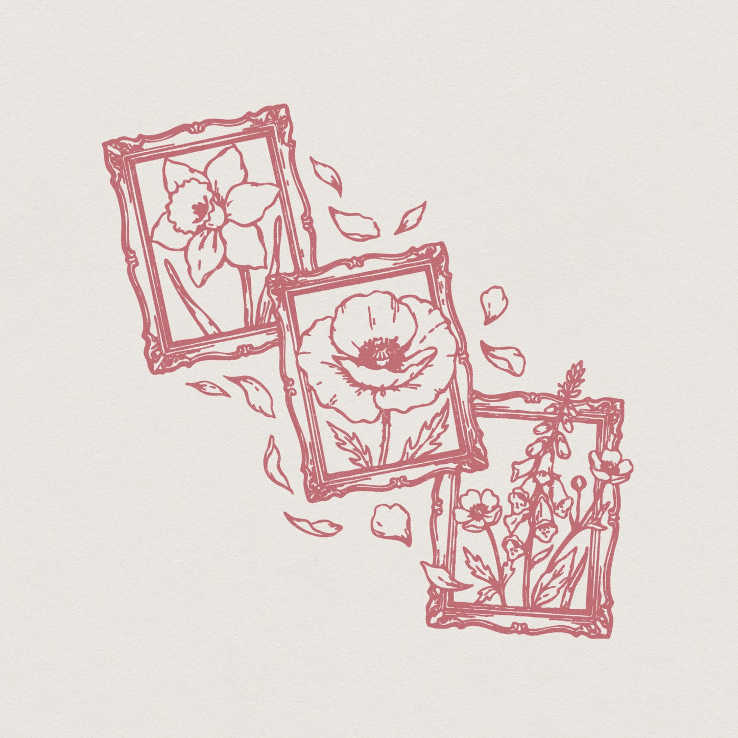 Floral Art PNG, Botanical Line Drawing - 300 DPI Design for T-Shirt