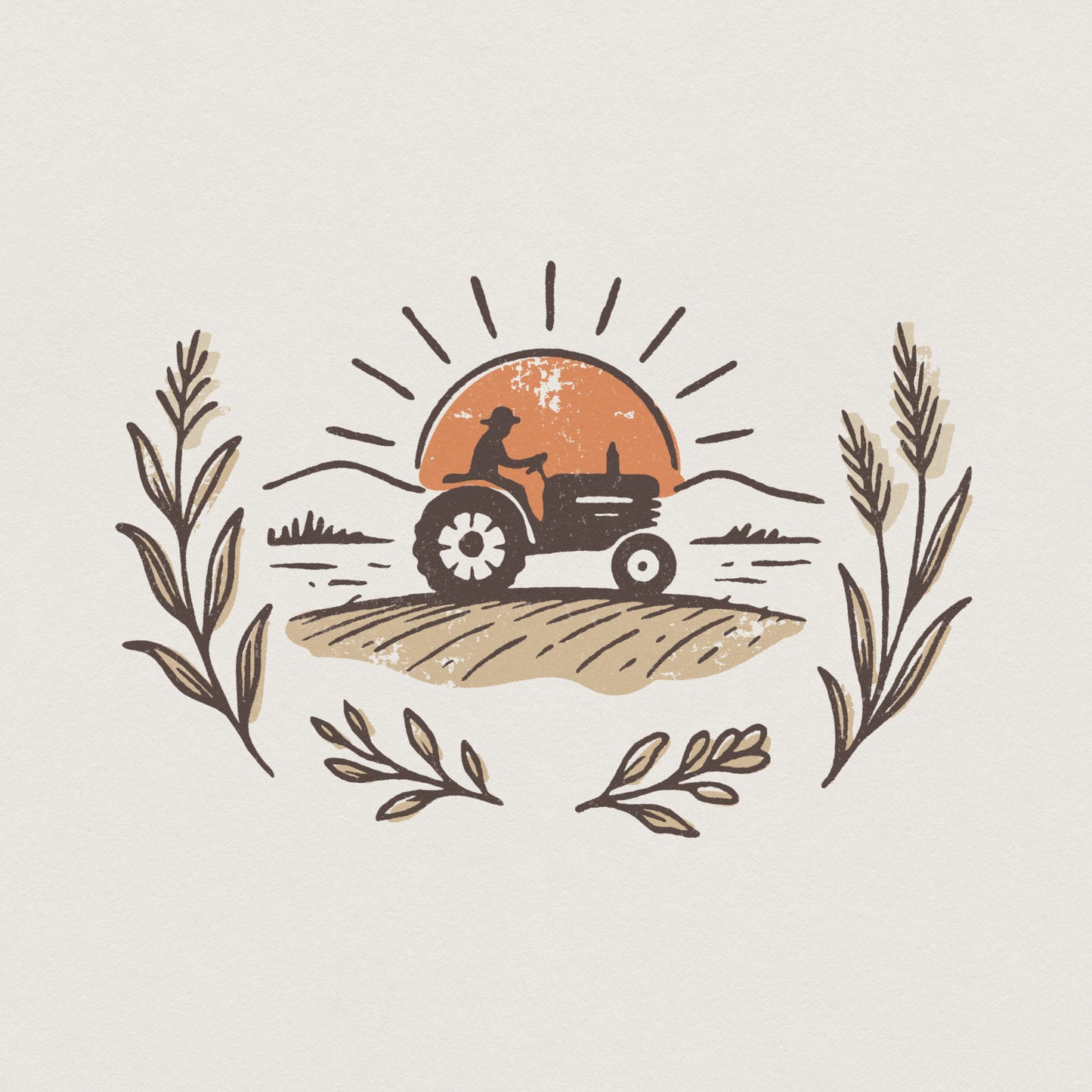 Vintage Tractor PNG, Retro Farm Sunset PNG Design - 300 DPI Design for