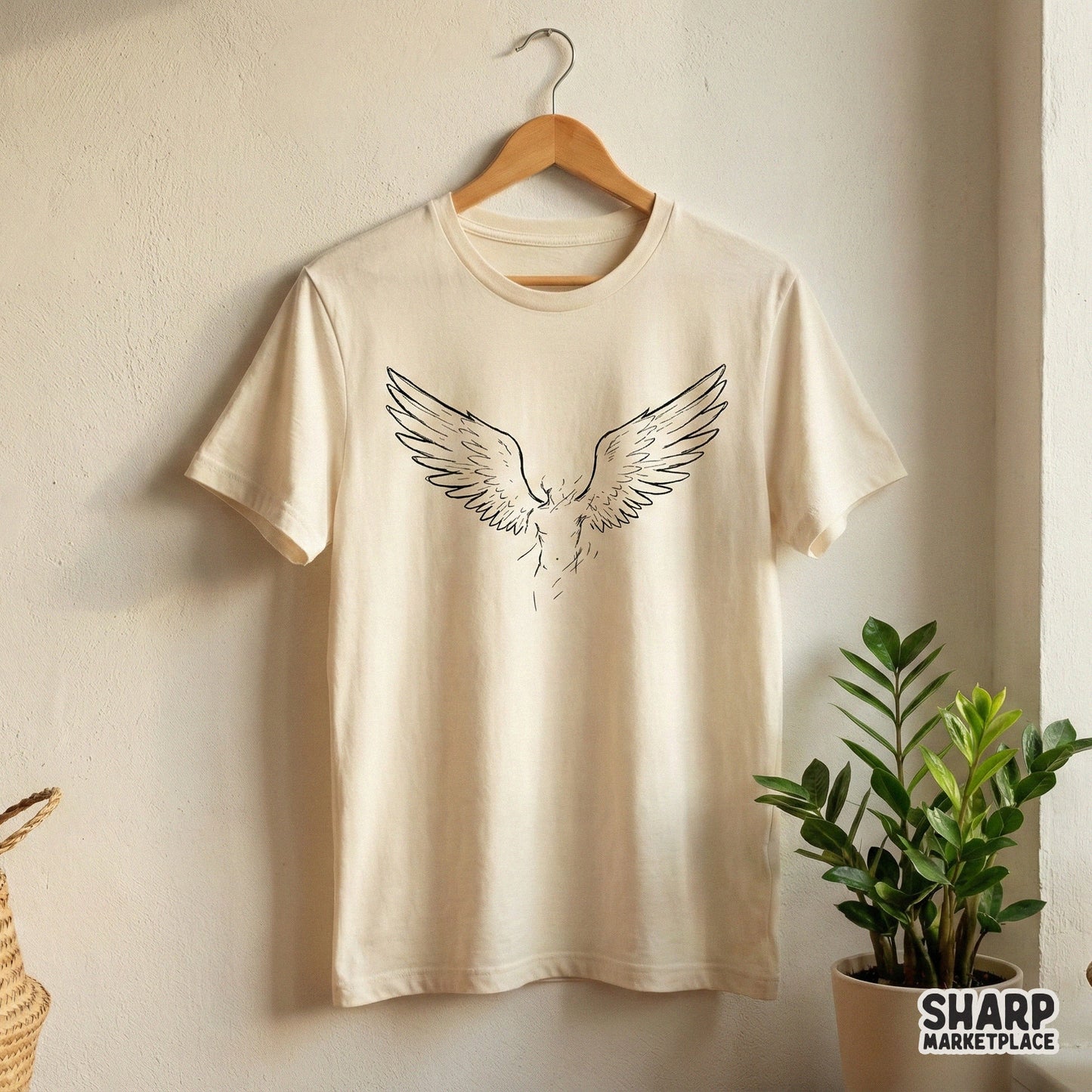 Angel Wings PNG, Minimalist Line Art Shirt - 300 DPI Design for T-Shirt