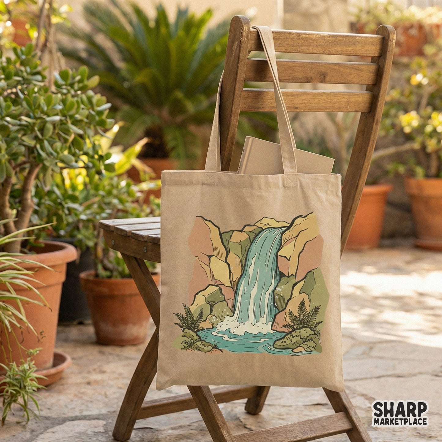 Vintage Waterfall PNG Design, Retro Nature Scene Graphic - 300 DPI Design