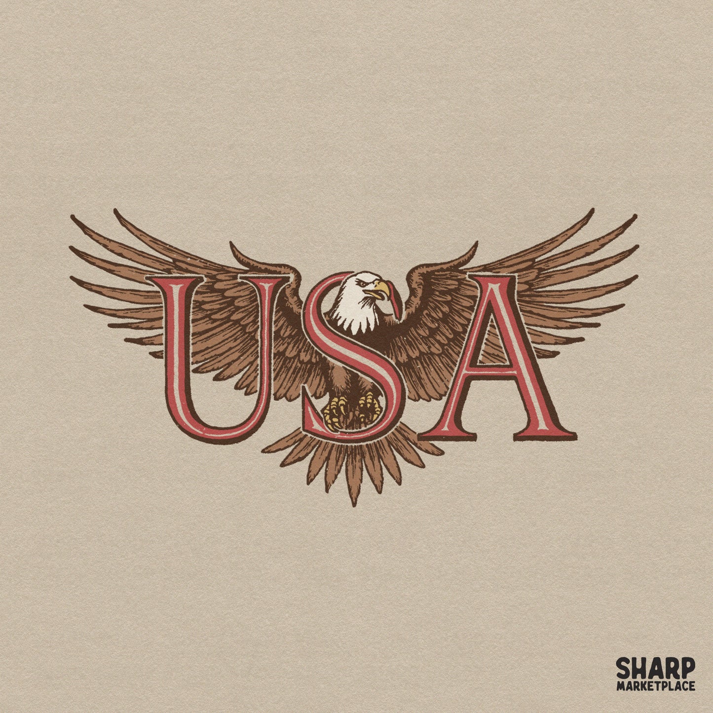 Patriotic bald eagle with American flag sublimation design for vintage Fourth of July t-shirts and retro apparel