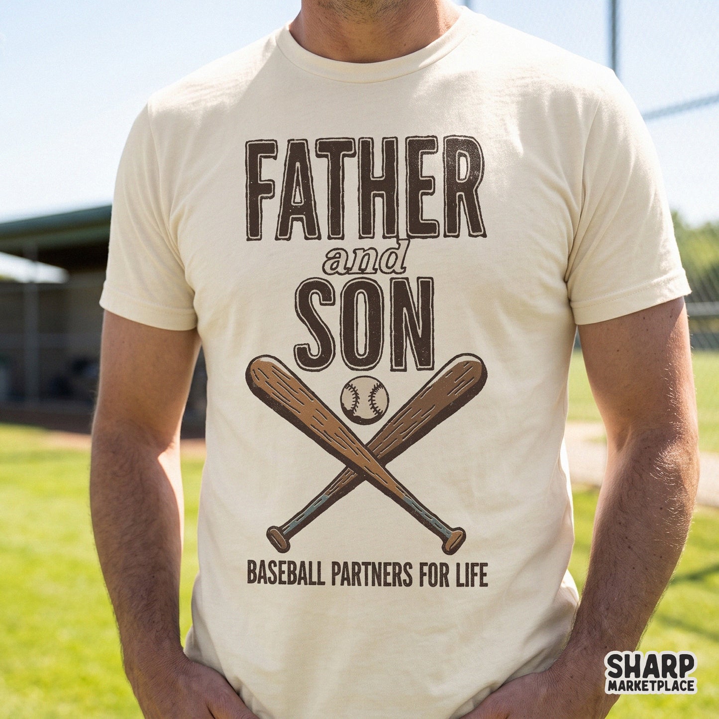 Vintage retro father and son baseball partners for life design with crossed bats for sublimation shirts and tumblers