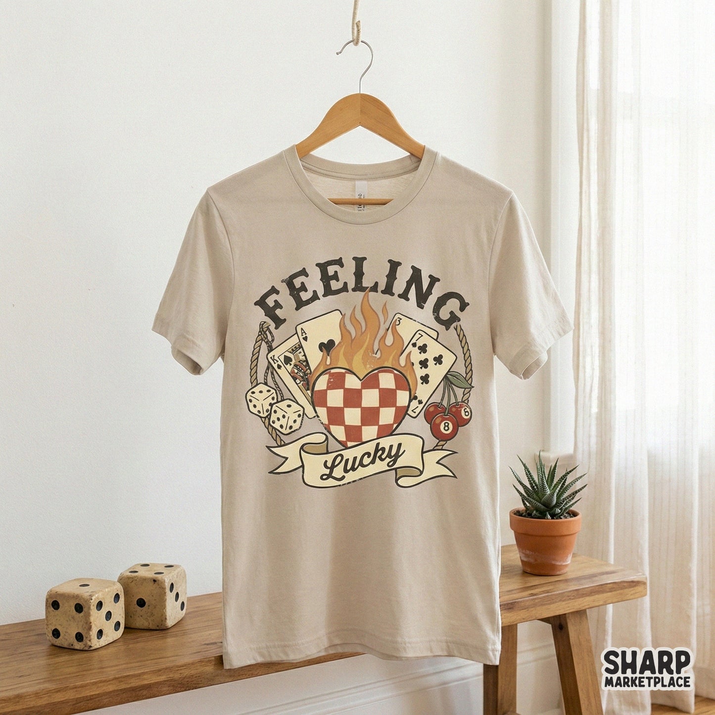 Edgy casino style digital art with a rope border and parchment banner, suitable for creating unique stickers, wall art, and vintage apparel designs.