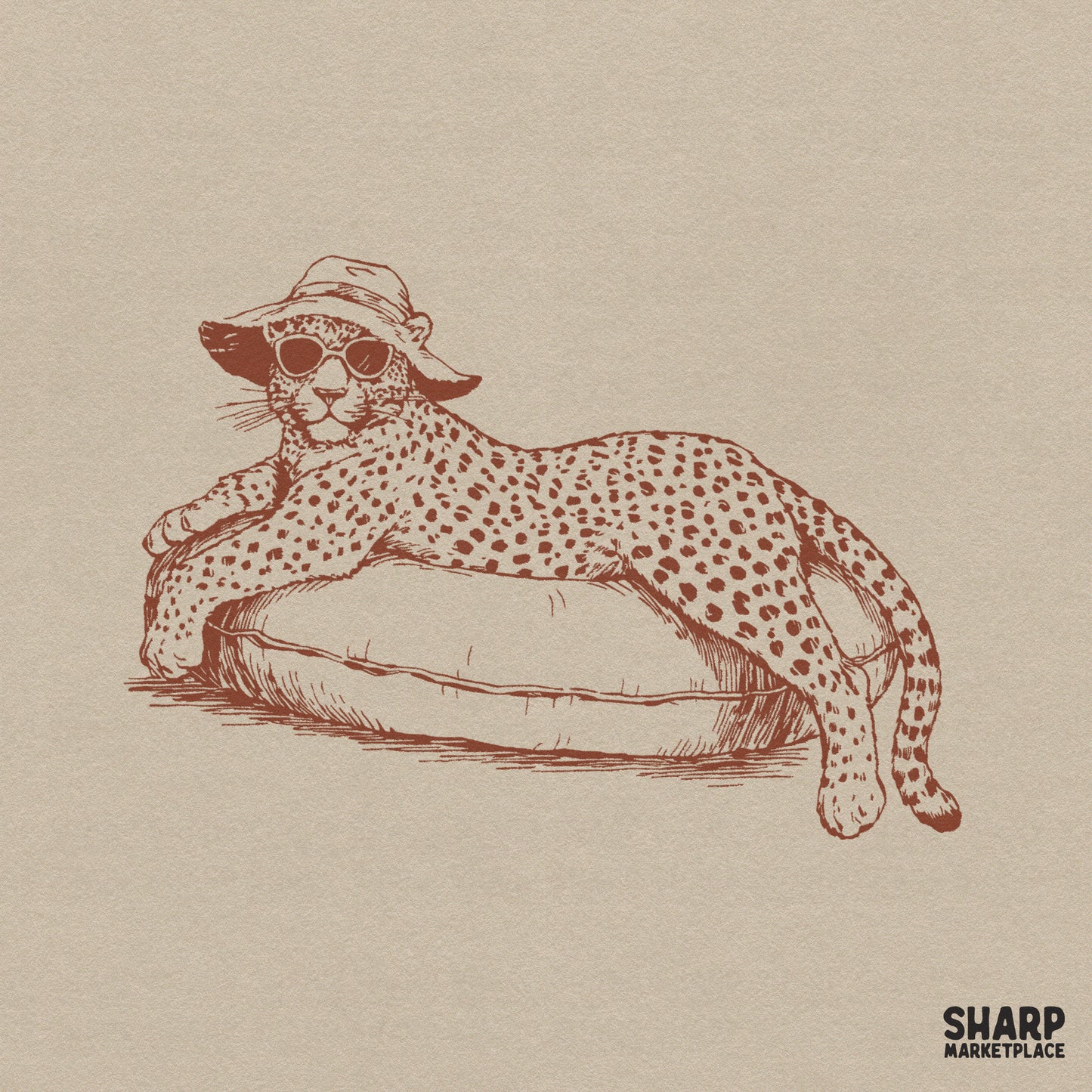 Retro leopard relaxing on a pool float sublimation PNG for trendy summer vacation shirts and beach vibes apparel