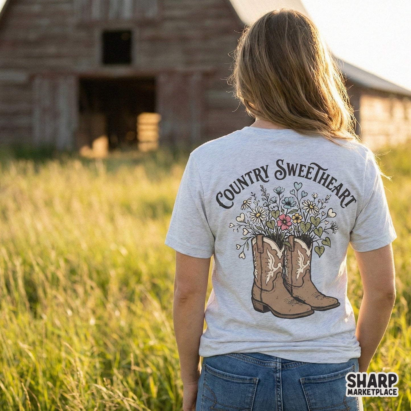 Country Sweetheart PNG, Floral Western Boots Design - 300 DPI Design for