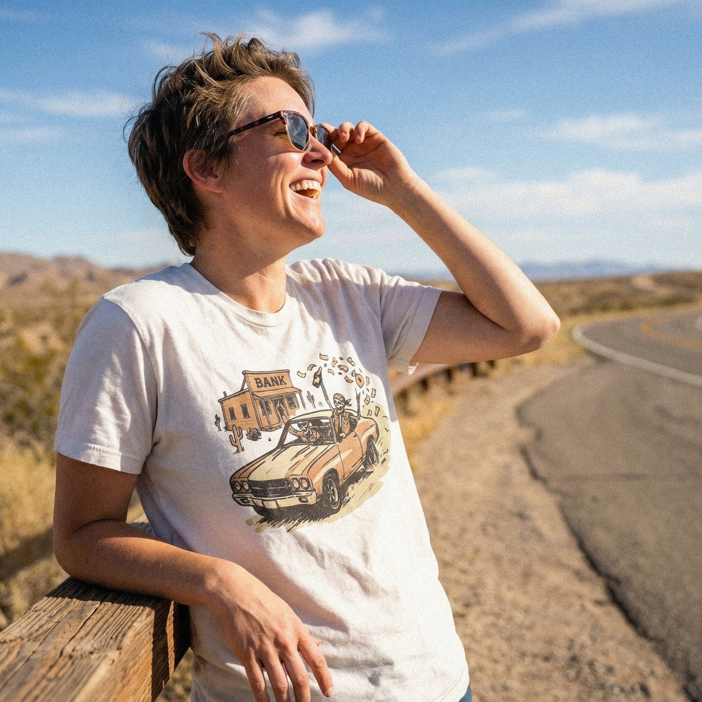 Bank Robbery PNG, Outlaw Skeletons Getaway Car Scene - 300 DPI Design for