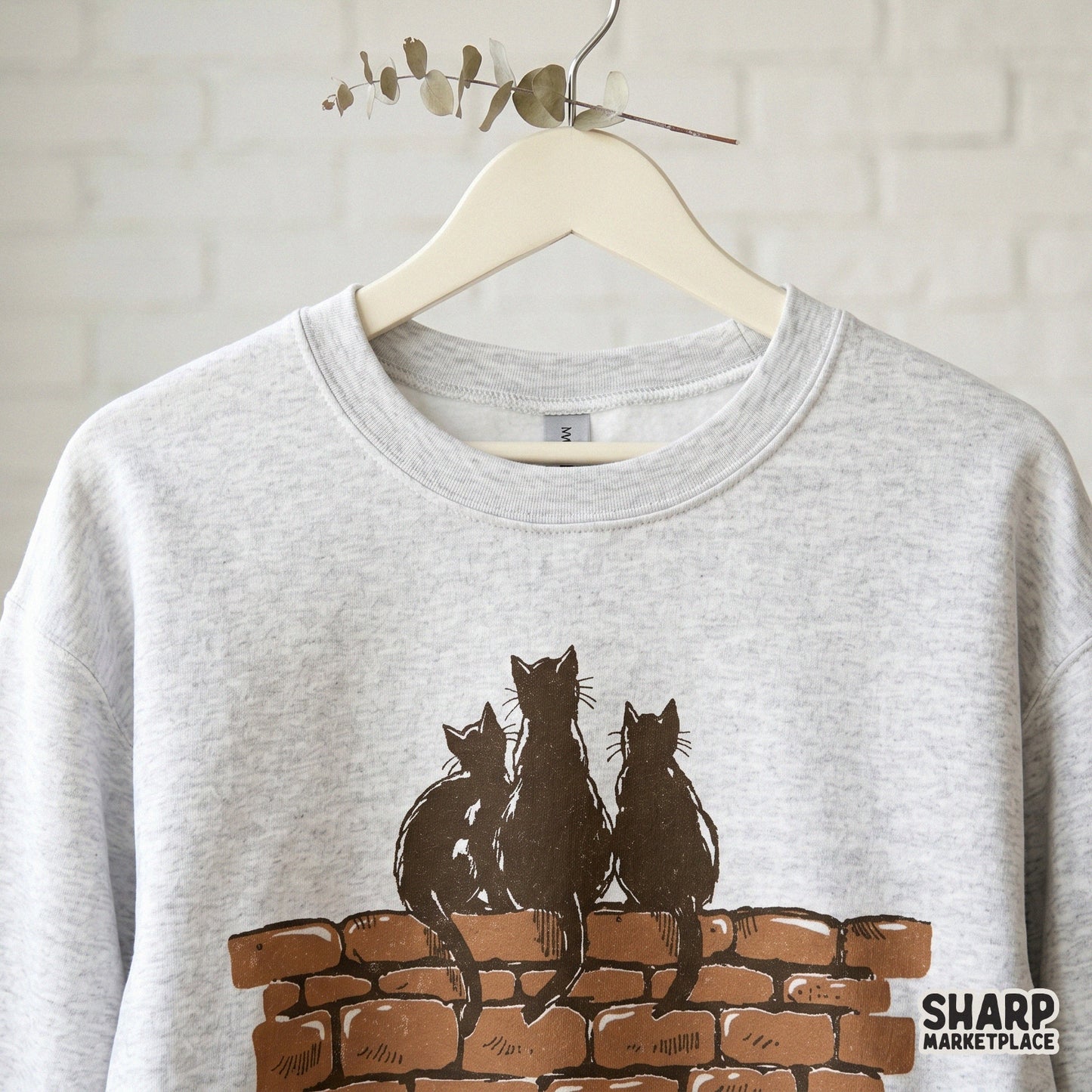 Three black cats sitting on a brick wall retro halloween png graphic for shirt sublimation design