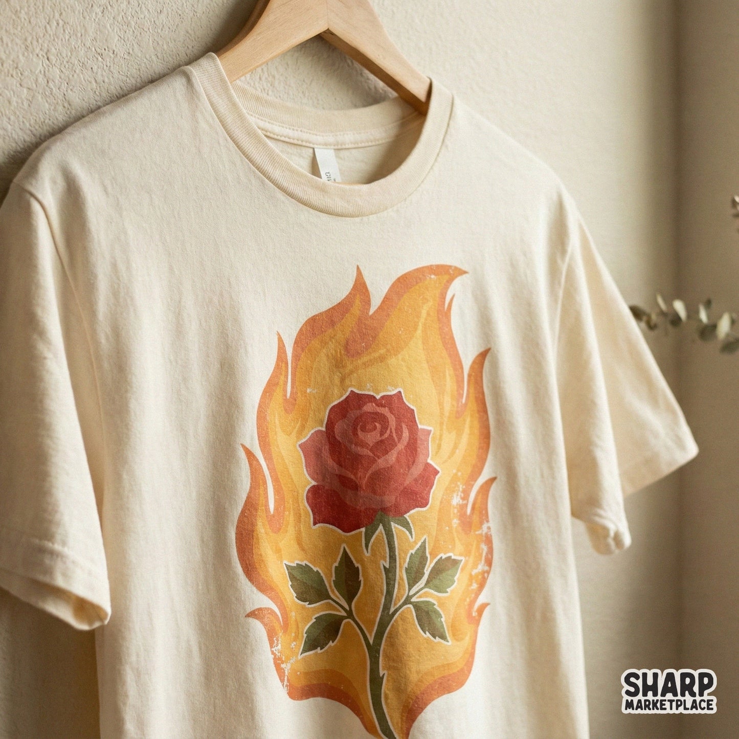 Burning Rose PNG, Fire Floral Digital Art - 300 DPI Design for T-Shirt