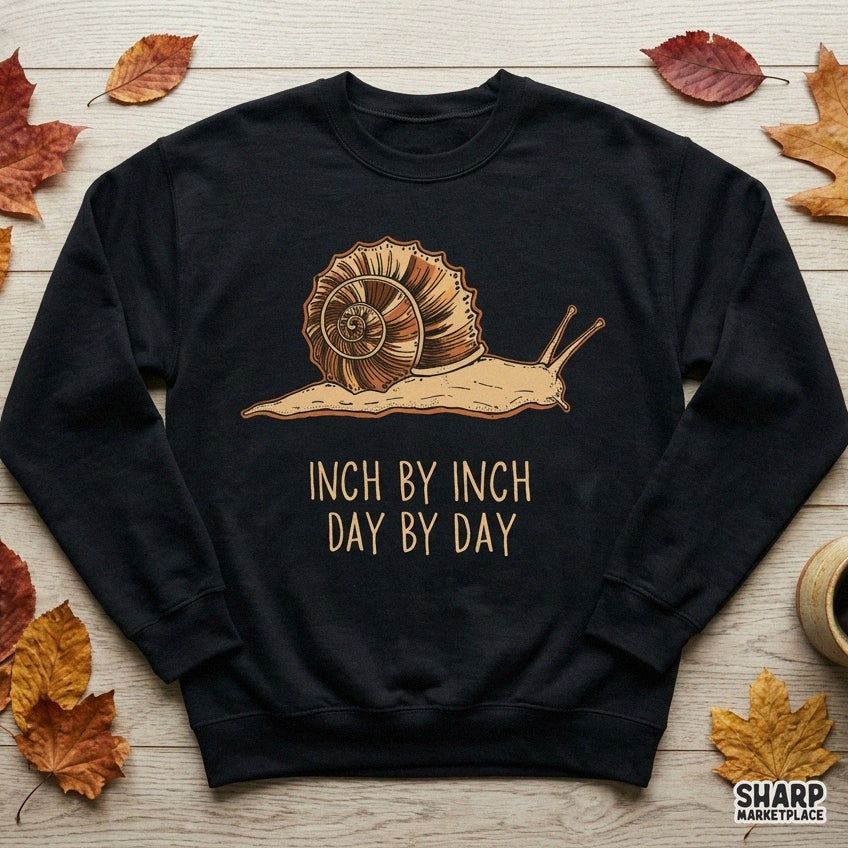 Vintage snail art with inspirational inch by inch day by day quote for sublimation shirt designs