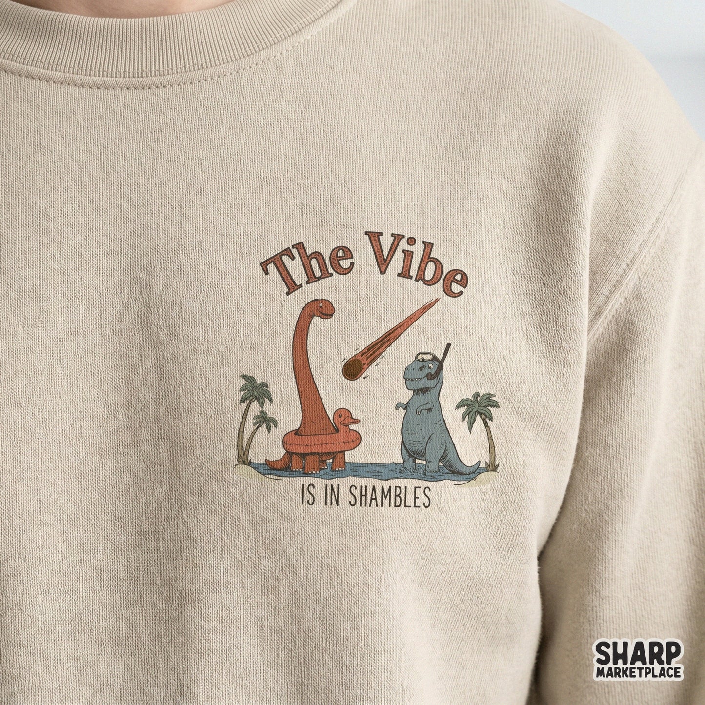 Funny sarcastic dinosaur meme shirt design featuring a retro t rex and existential dread sublimation png