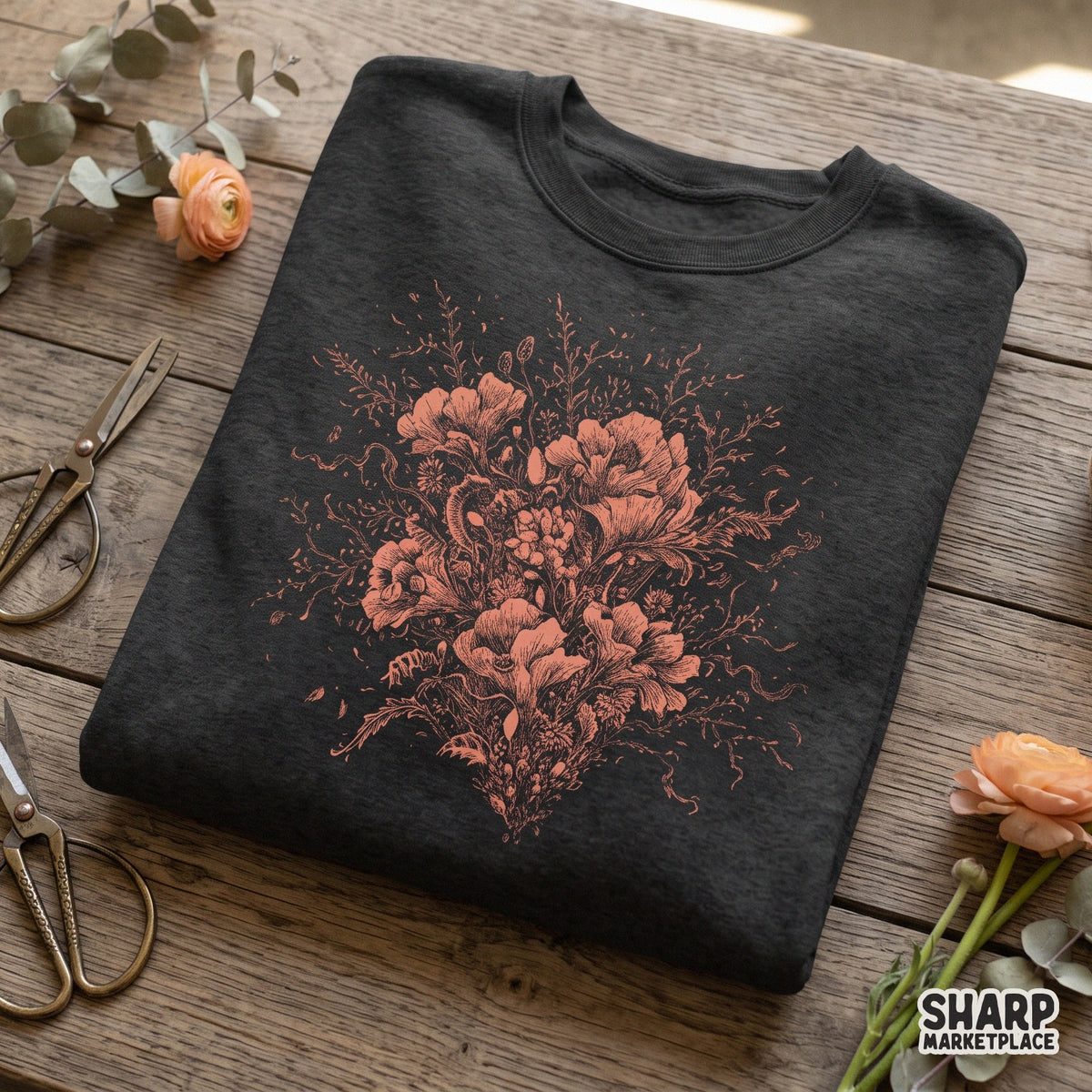 Moody botanical floral illustration with earthy tones and dark academia coquette fairy lace design PNG graphic