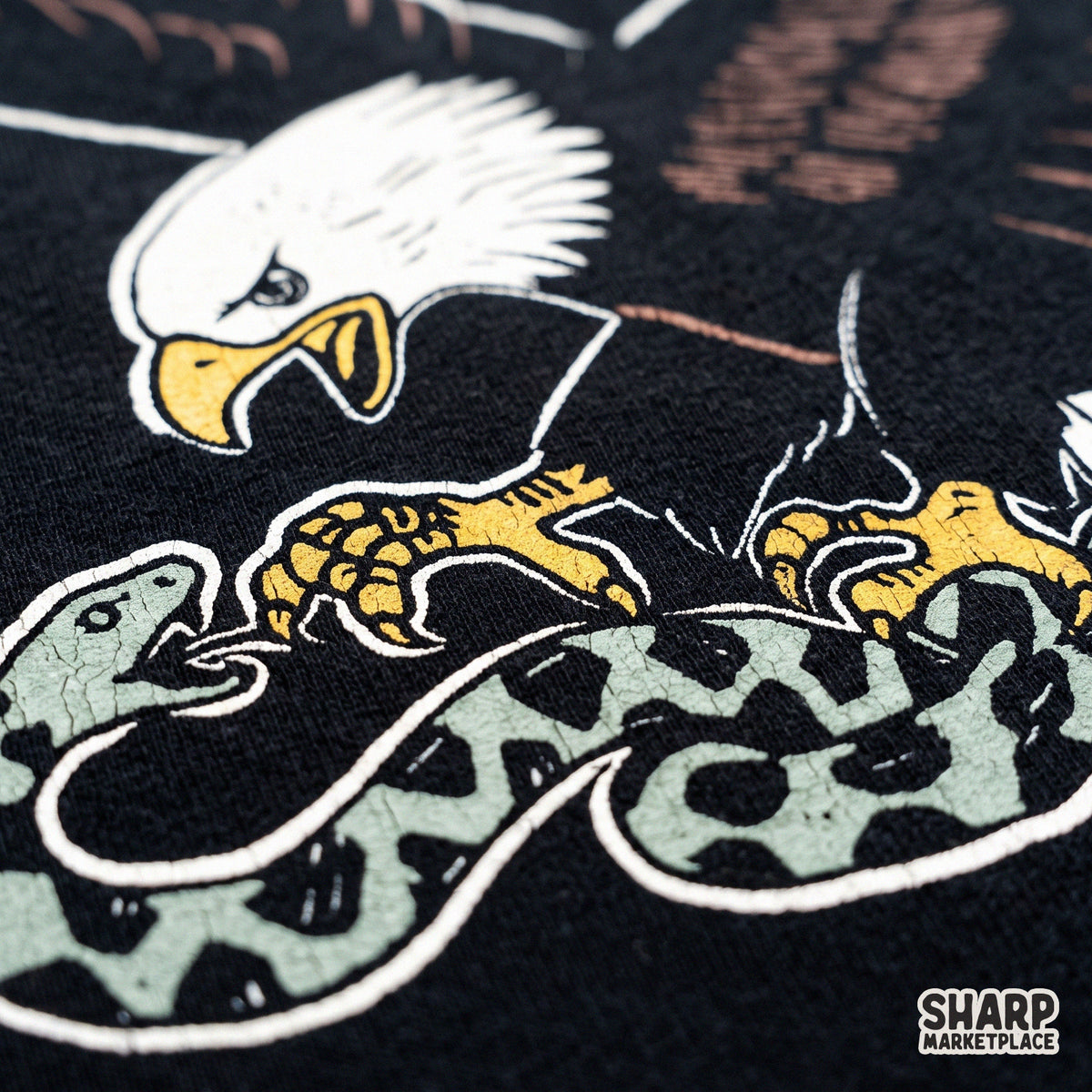 Traditional tattoo style eagle catching a snake PNG graphic for retro t-shirt printing and digital downloads