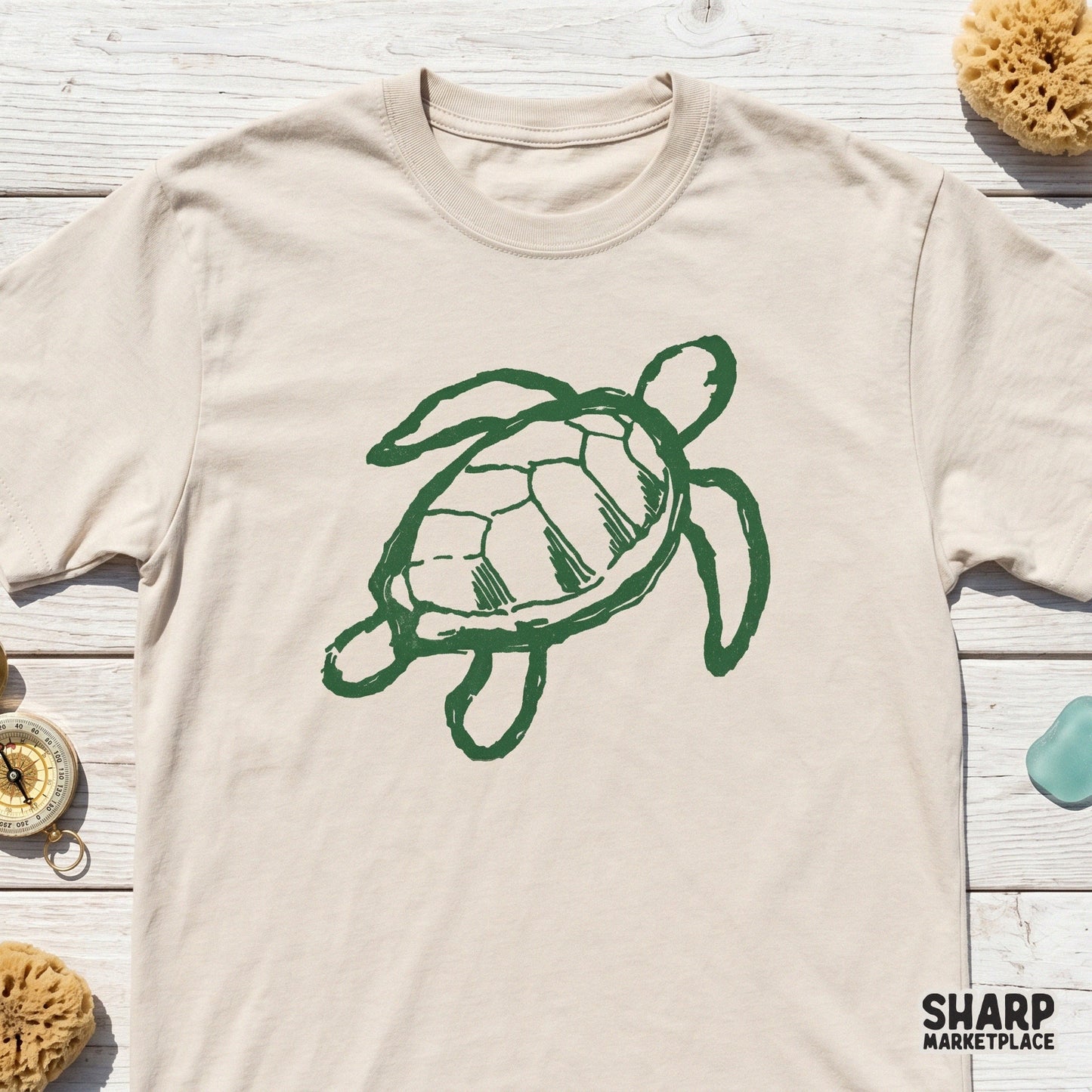 Artistic sea turtle sketch in deep green ink, a versatile digital design for summer apparel, sublimation transfers, and unique coastal DIY gift projects.