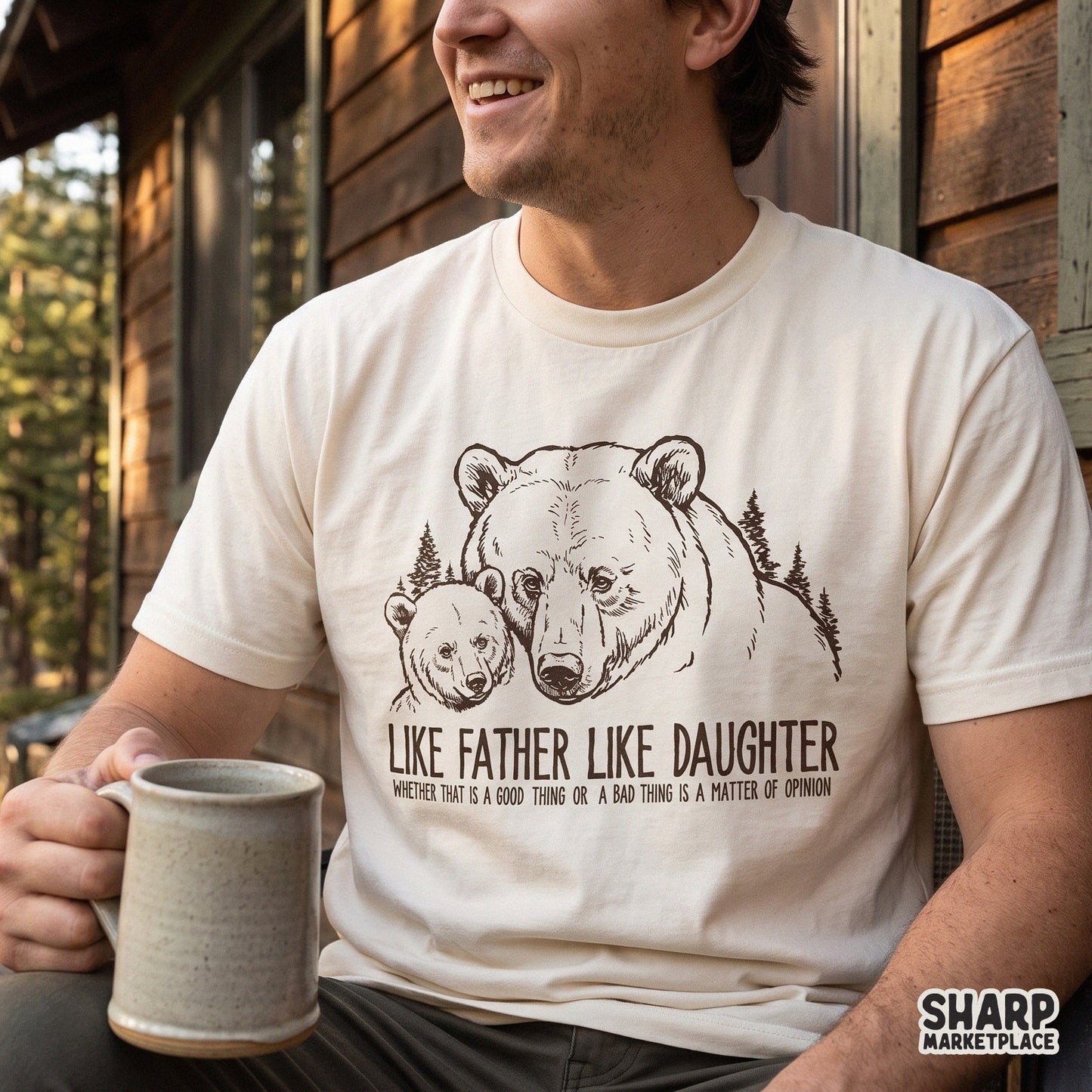 Funny Father's Day grizzly bear PNG design with sarcastic quote about daughters for retro t-shirts and apparel templates