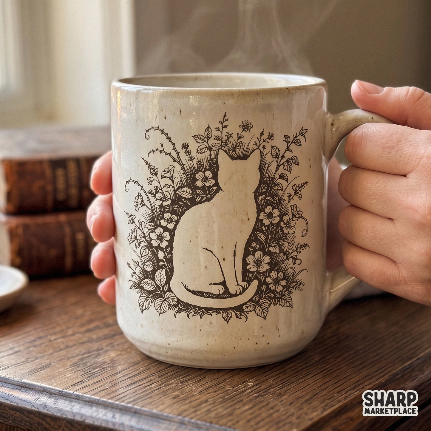 Vintage botanical floral cat silhouette illustration for cottagecore aesthetic t-shirt designs and trendy png crafts
