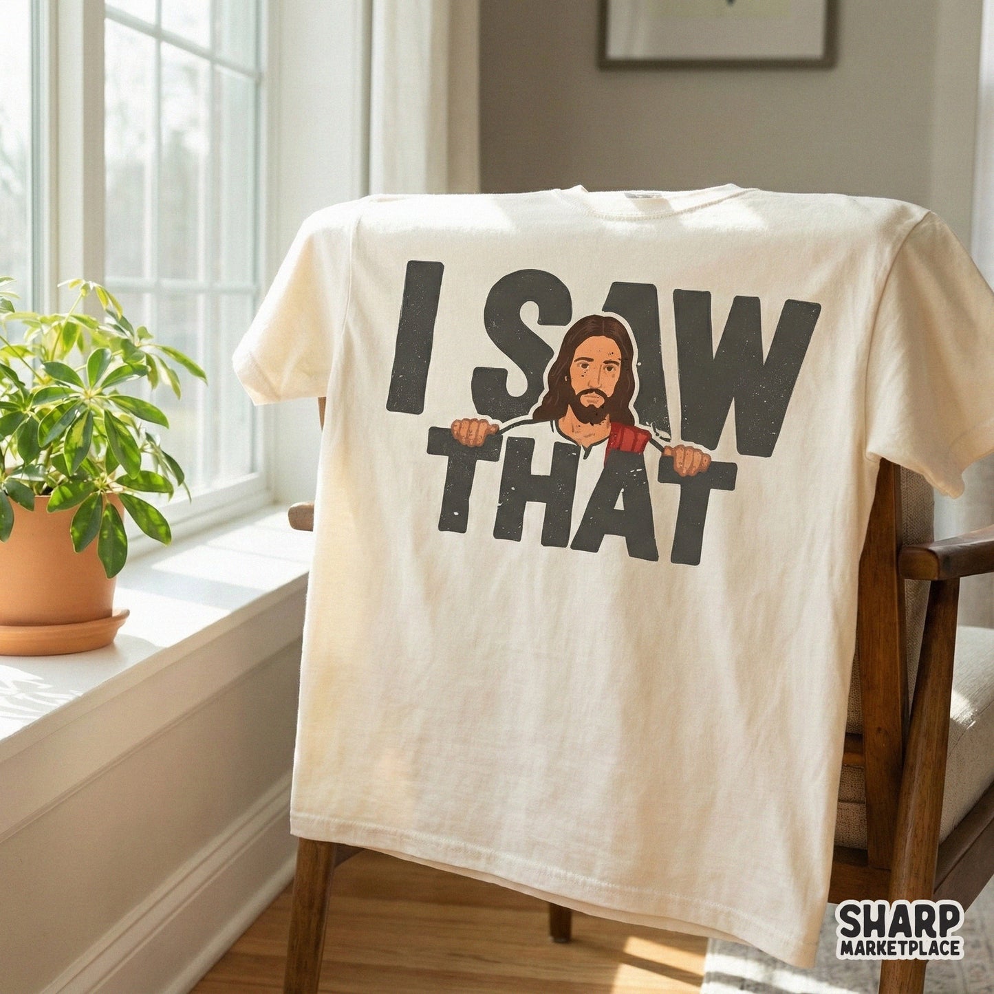 High-resolution transparent PNG graphic for DIY projects, featuring a humorous illustration of a man peeking over the bold, distressed words I Saw That.