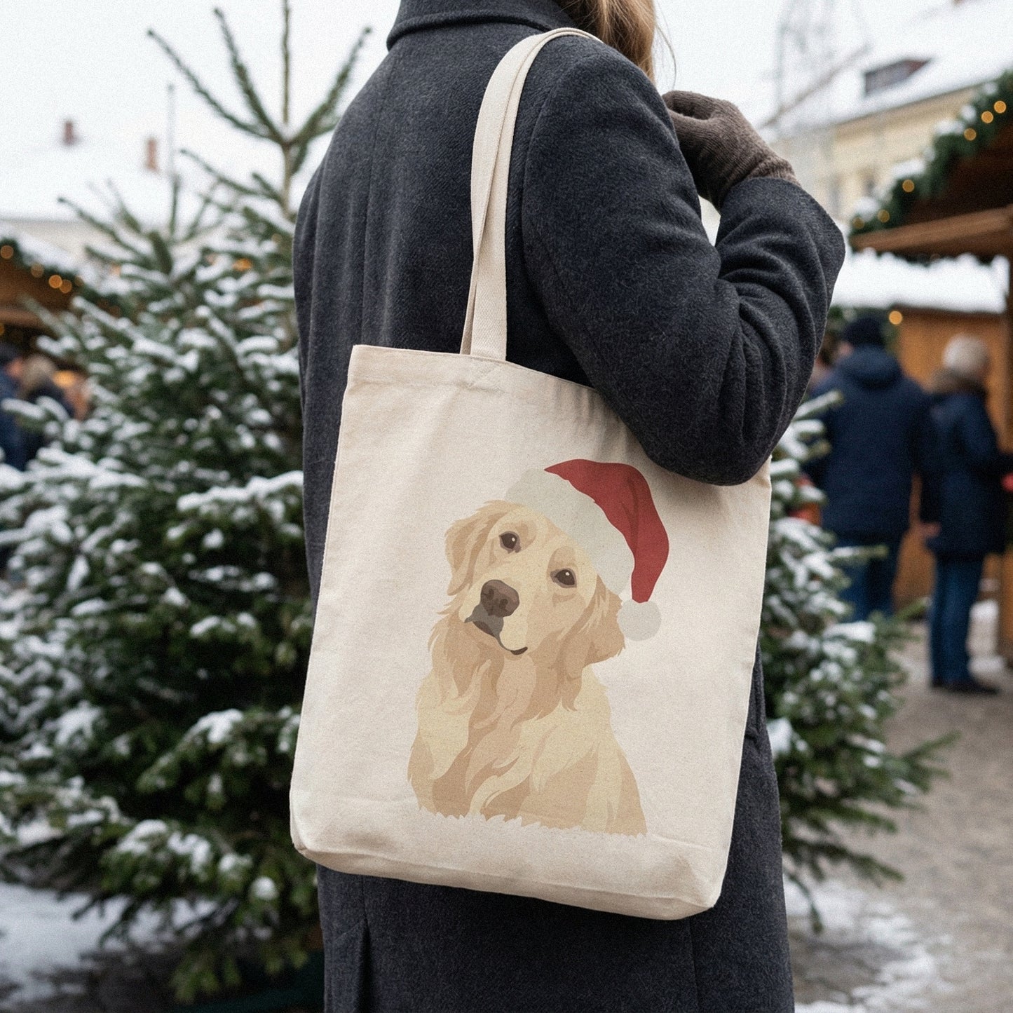 Cute golden retriever in a Santa hat digital graphic, ideal for creating personalized Christmas gifts, festive wall art, or seasonal sublimation.