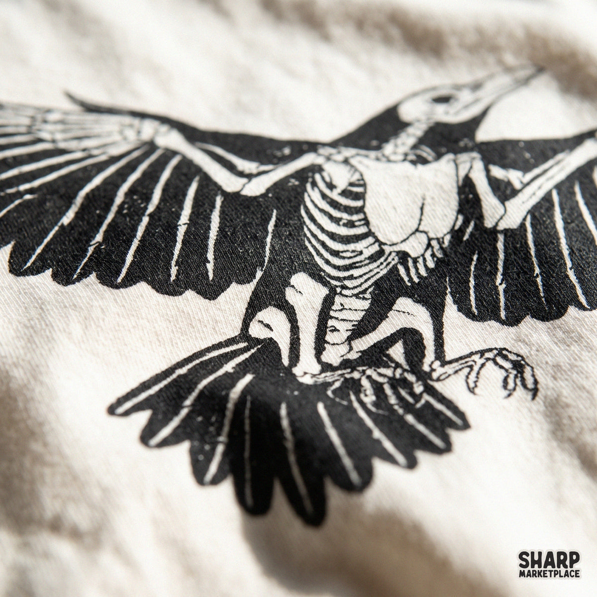 Flying Crow Skeleton Drawing, Dark Gothic Raven Anatomy