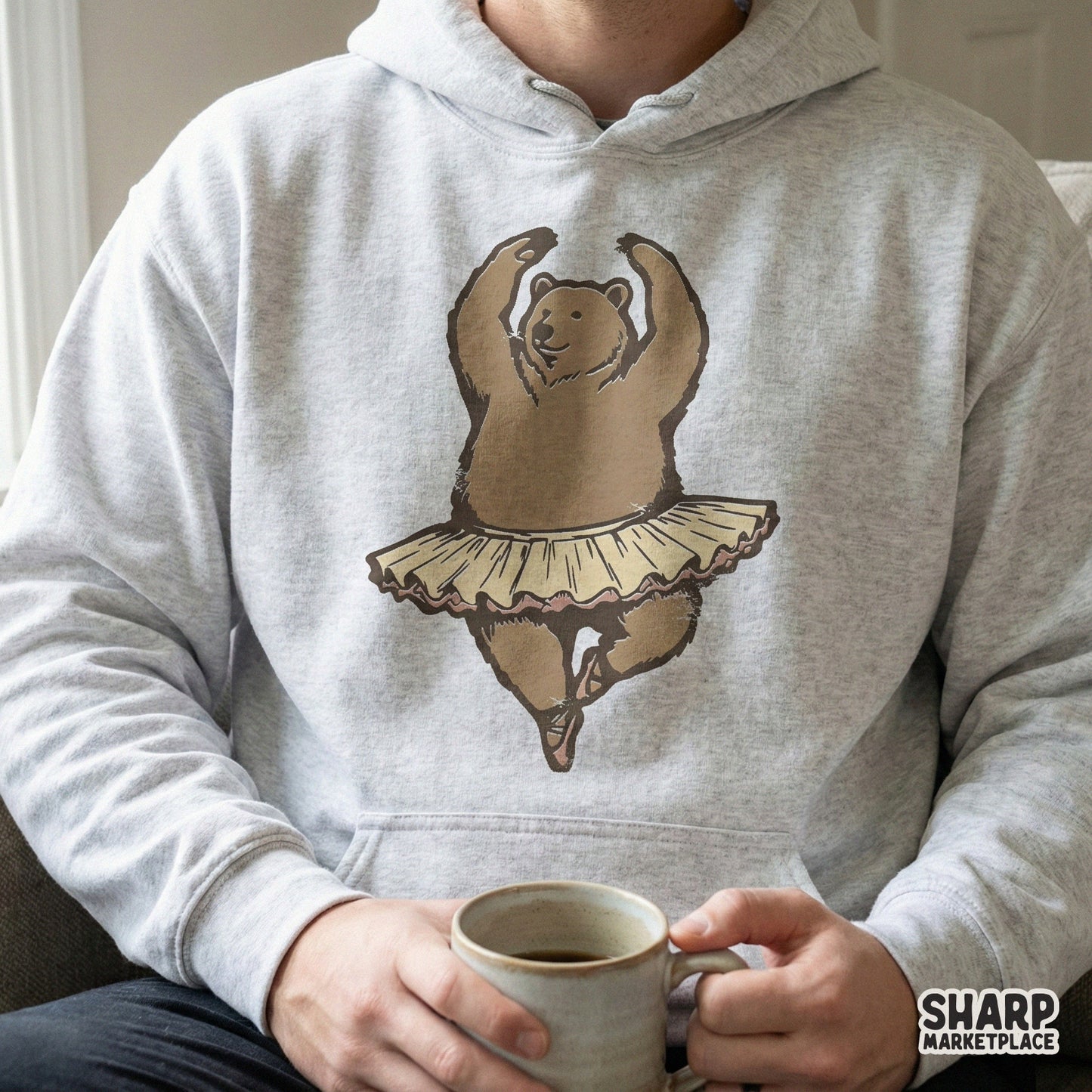 Funny Dancing Bear Ballerina T-Shirt Design, Ballet Animal Tutu Art - 300