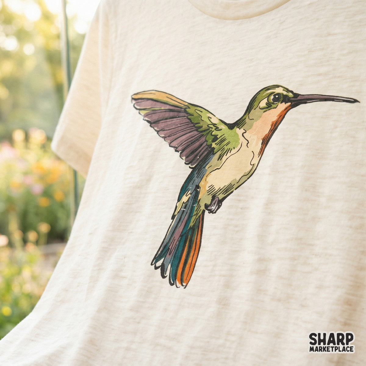 Detailed watercolor sketch of a hummingbird, ideal for high-quality sublimation prints, trendy shirt designs, and nature-focused creative crafts.